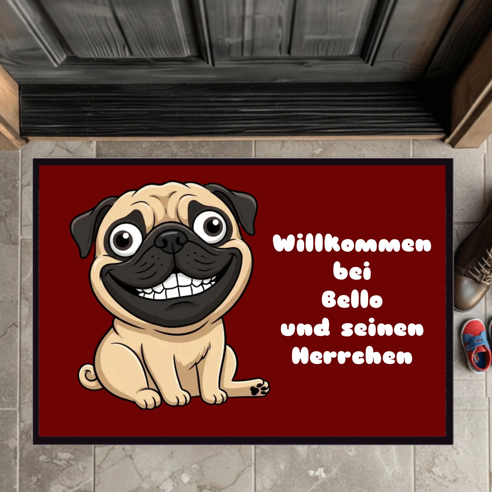 Fußmatte mit Hund im Comic Stil mit deinem Foto