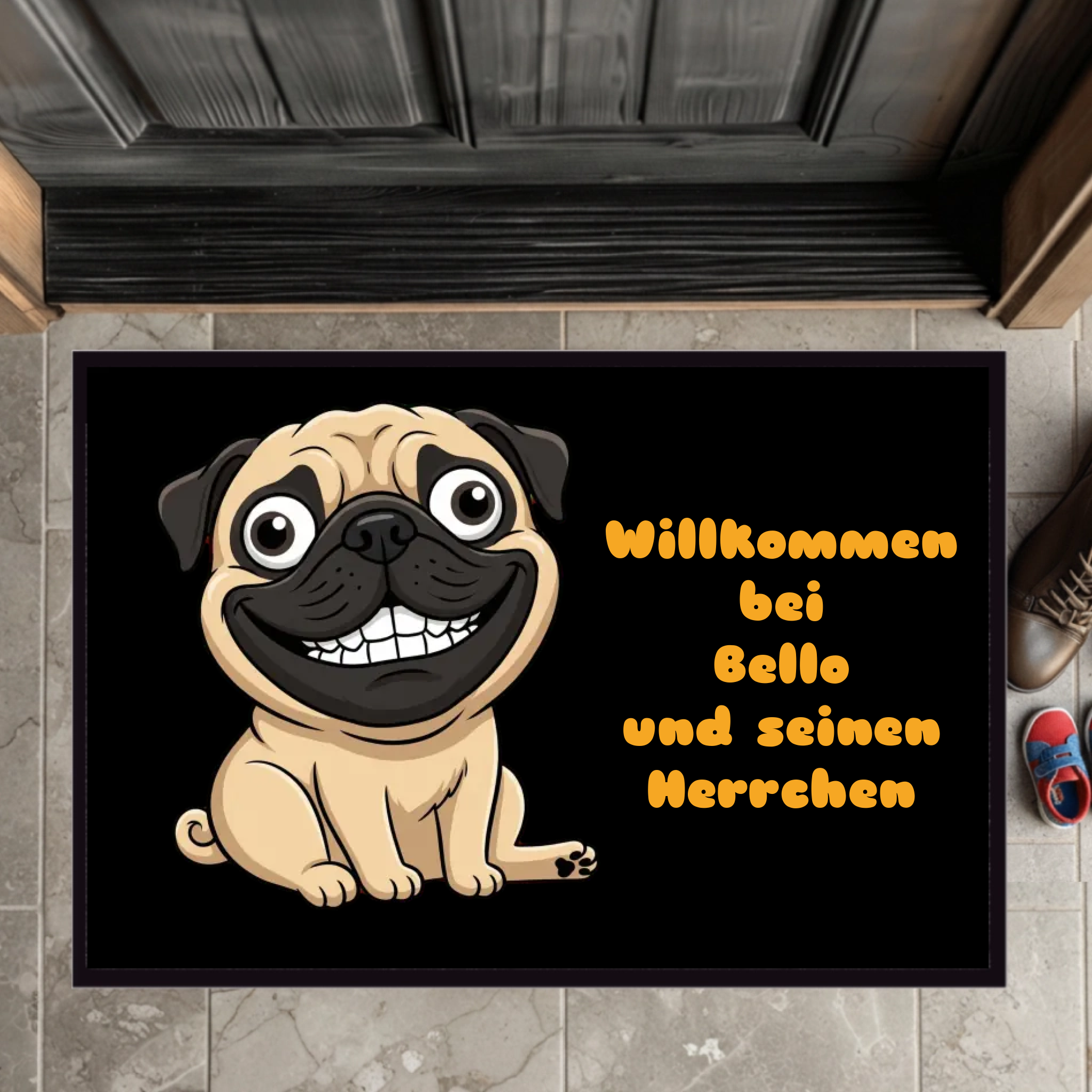 Fußmatte mit Hund im Comic Stil mit deinem Foto