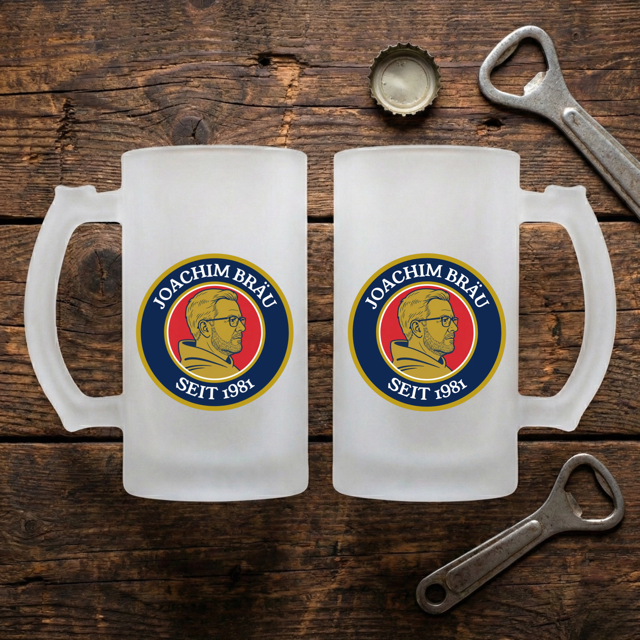 Brauerei Bierkrug mit Foto als Glas-Bierkrug satiniert