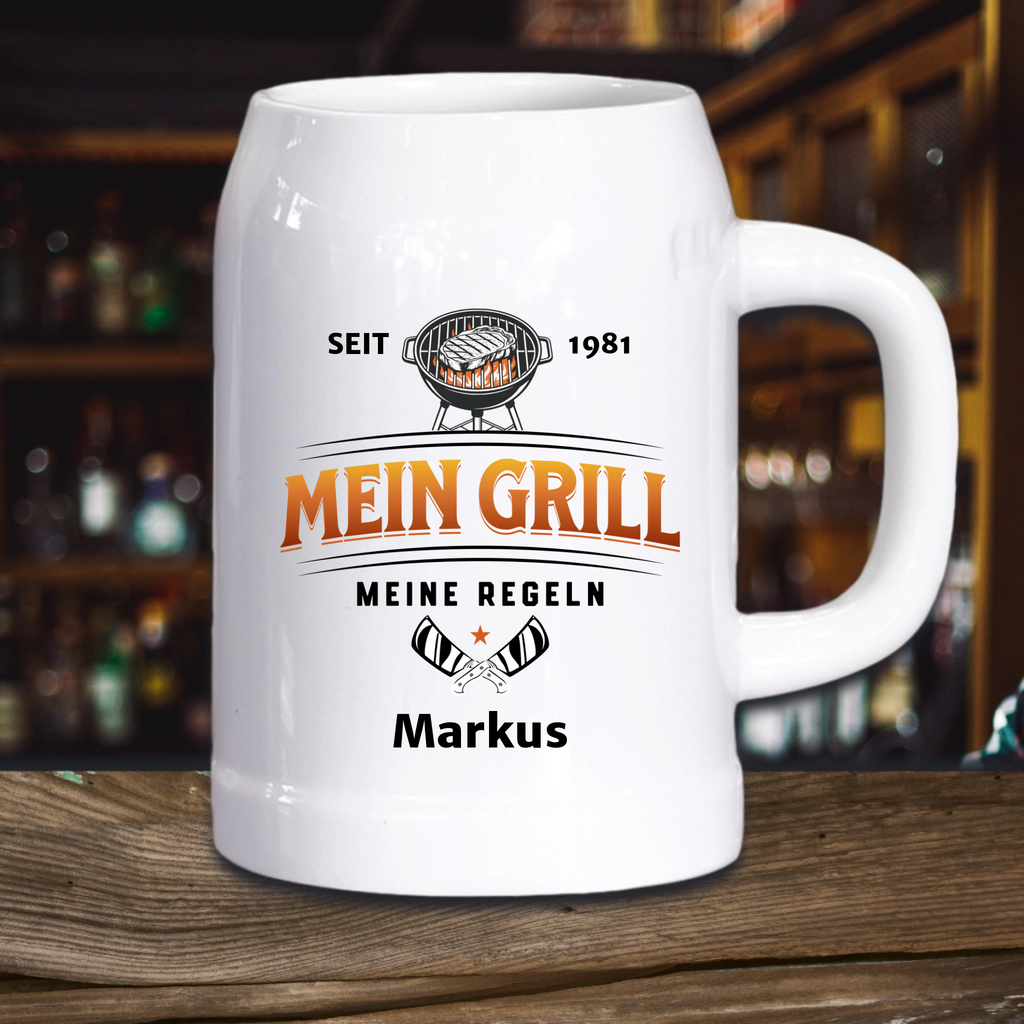 Mein Grill, Meine Regeln – personalisierter Bierkrug als Geschenk für Grillfans