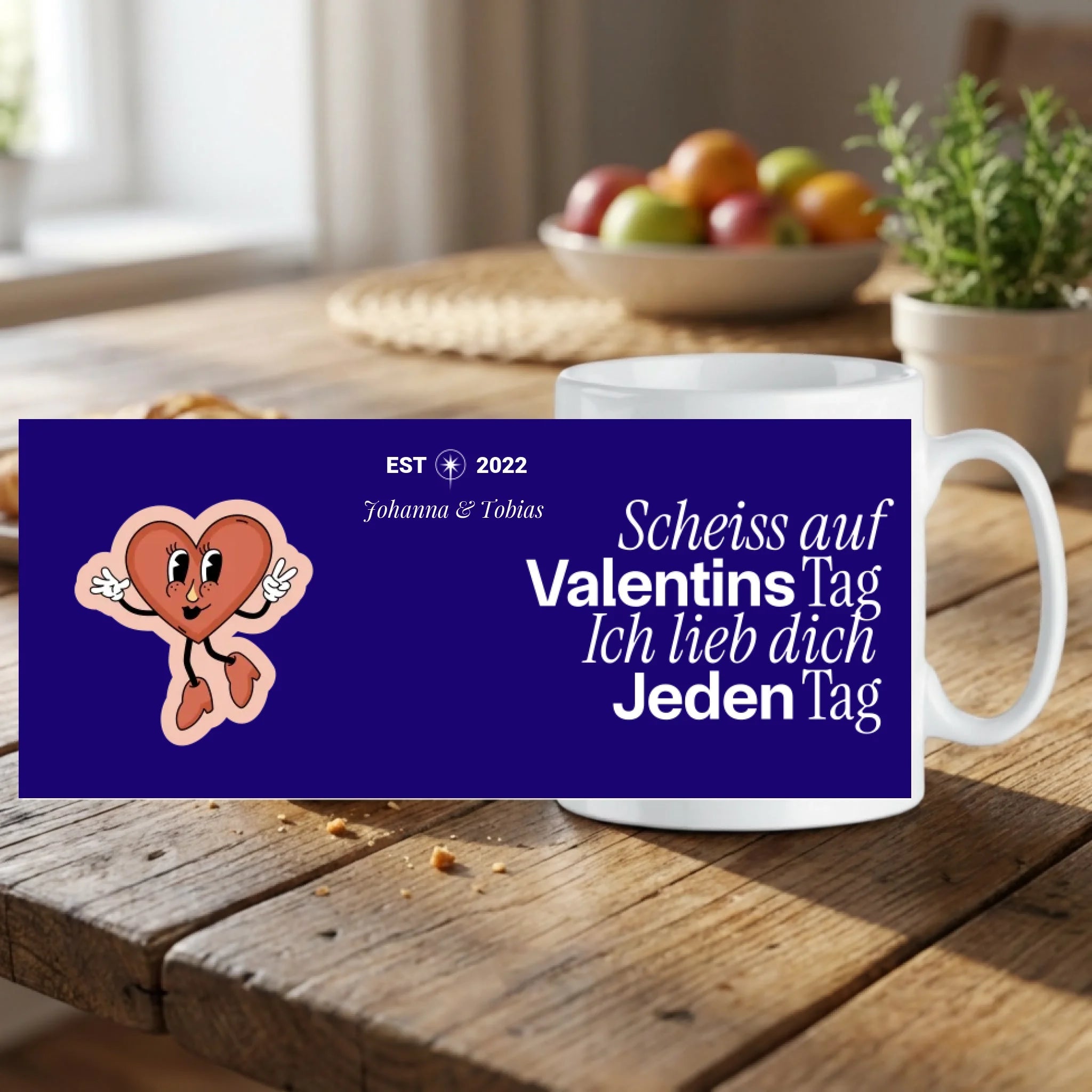 Personalisierte Tasse: Scheiß auf Valentinstag – mit Namen 