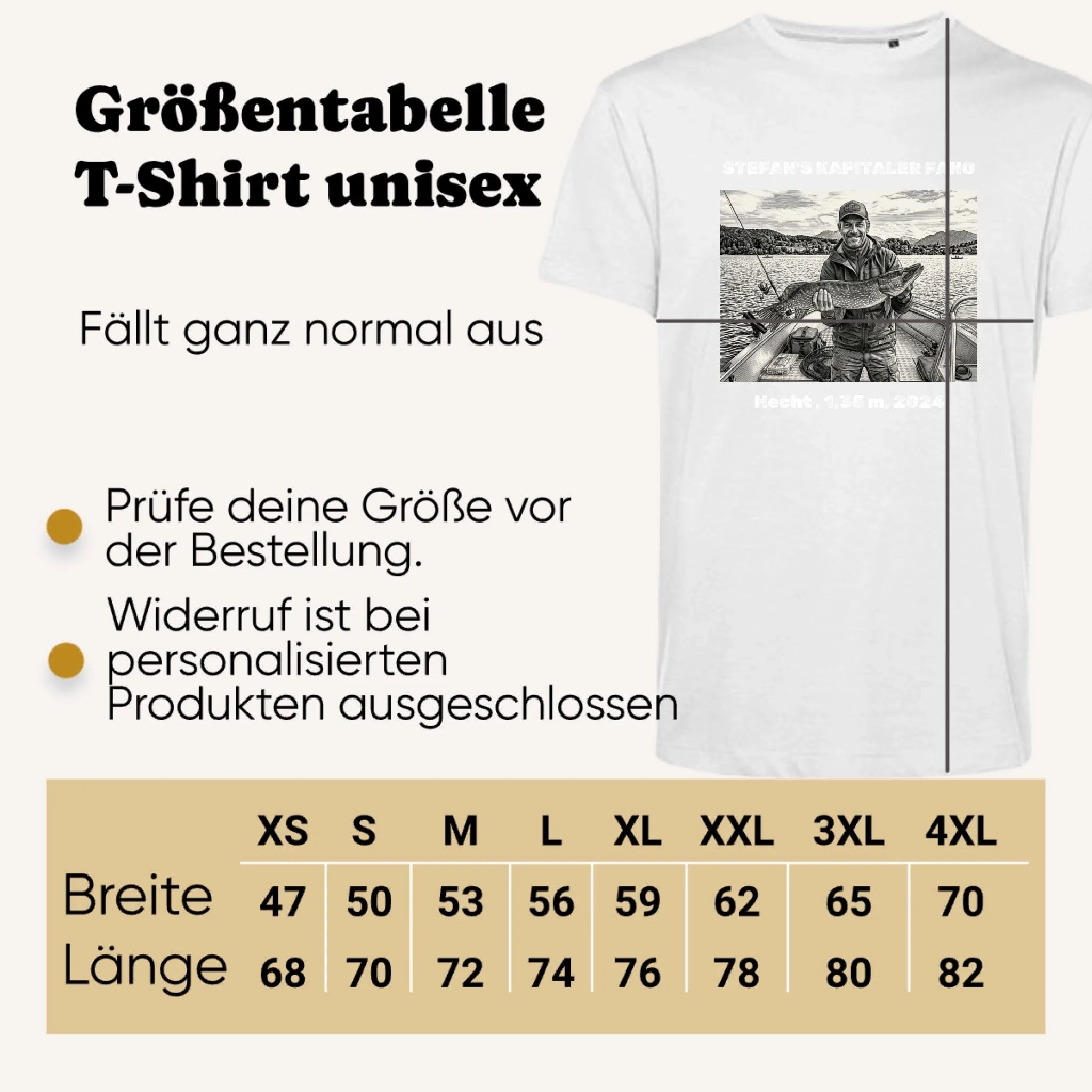 Personalisiertes T-shirt unisex - Größentabelle