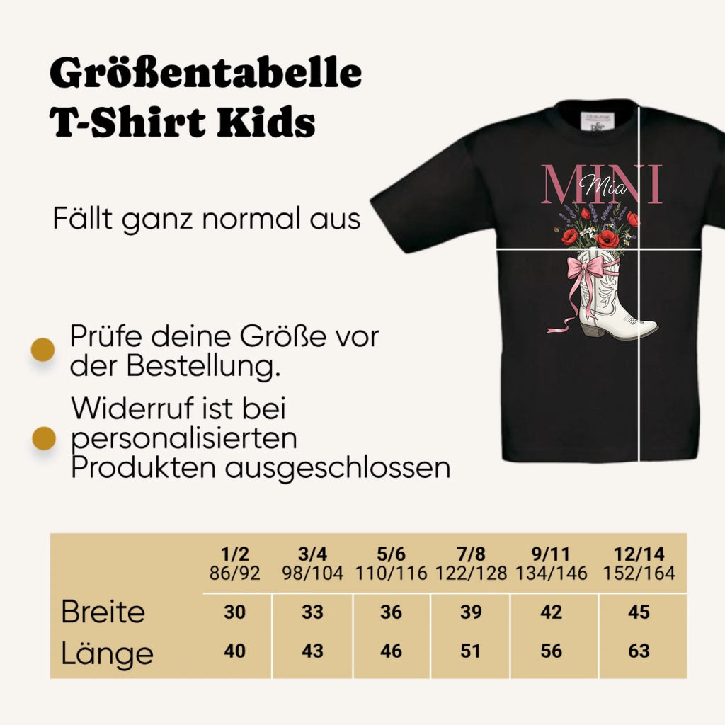 Personalisiertes T-Shirt Kids Grössentabelle