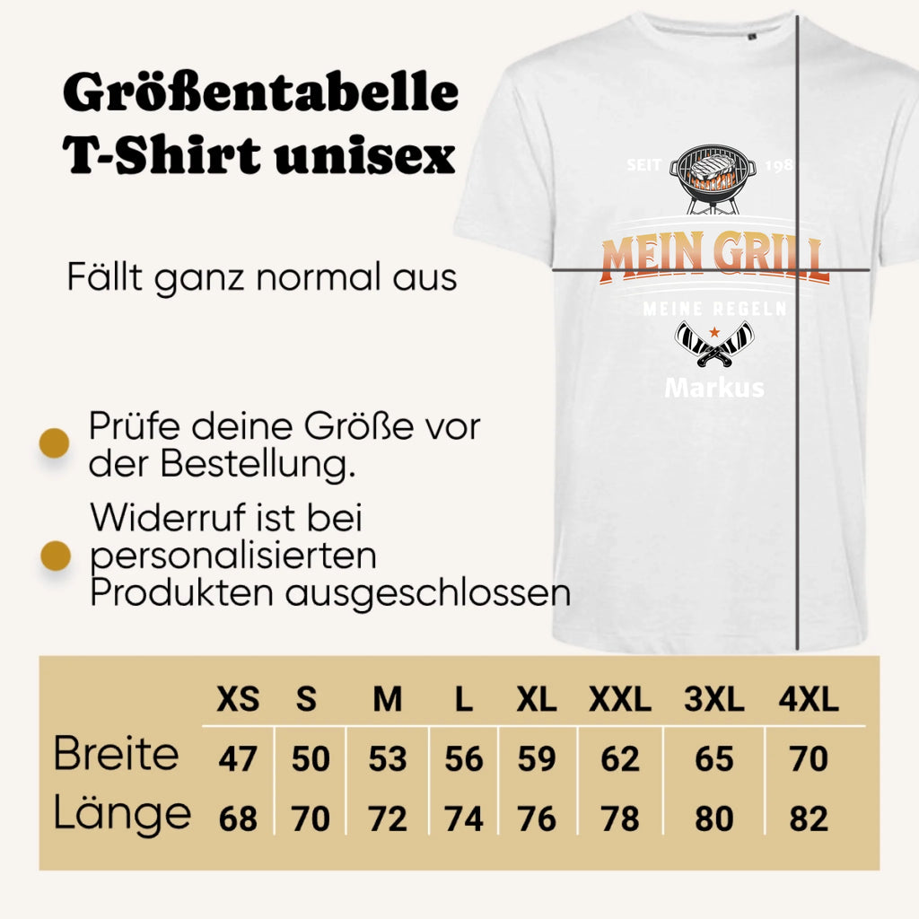 Personalisiertes T-shirt unisex - Größentabelle