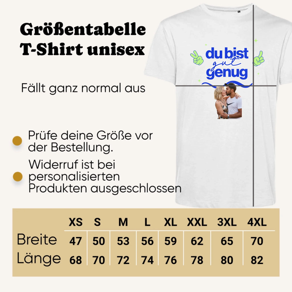 Personalisiertes T-shirt unisex - Größentabelle