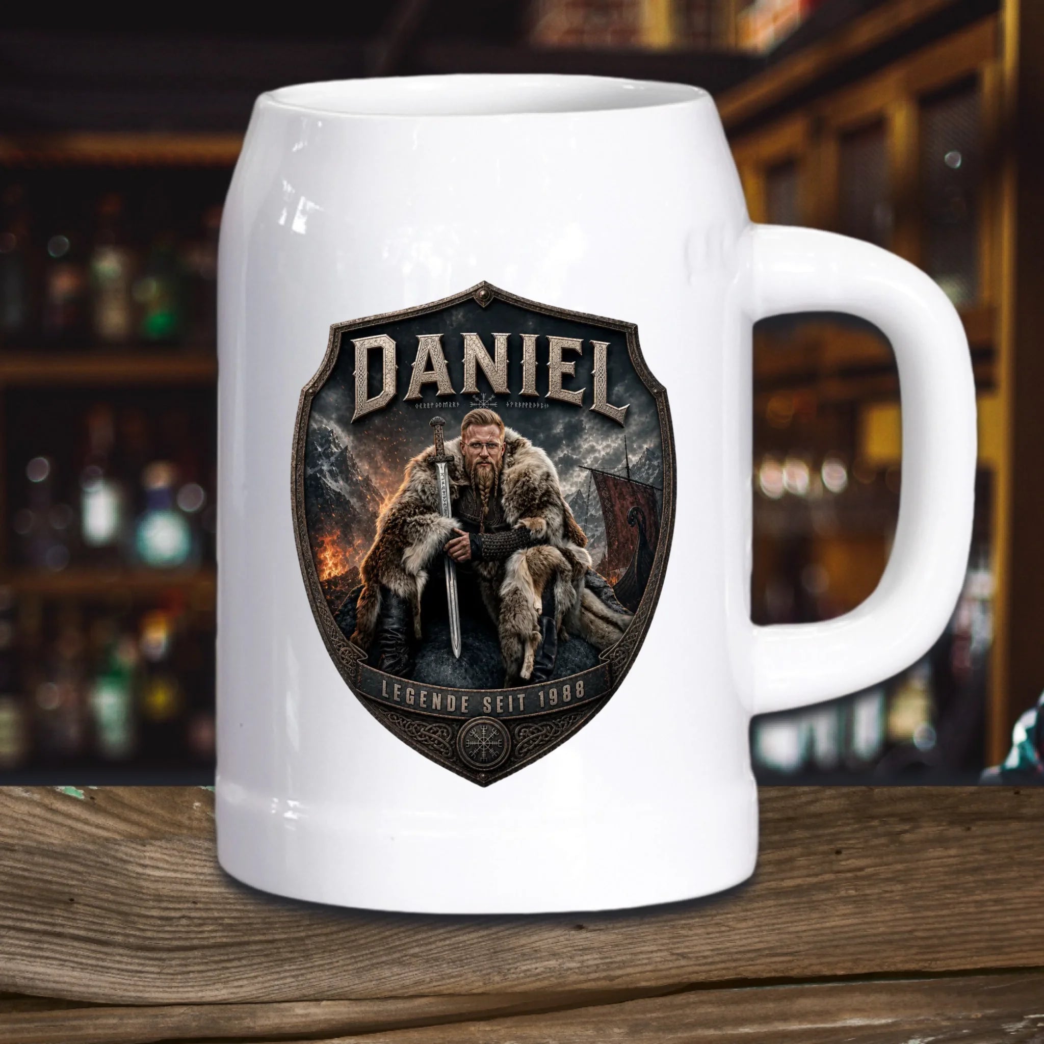 Wikinger Bierkrug aus Stein mit Foto personalisiert