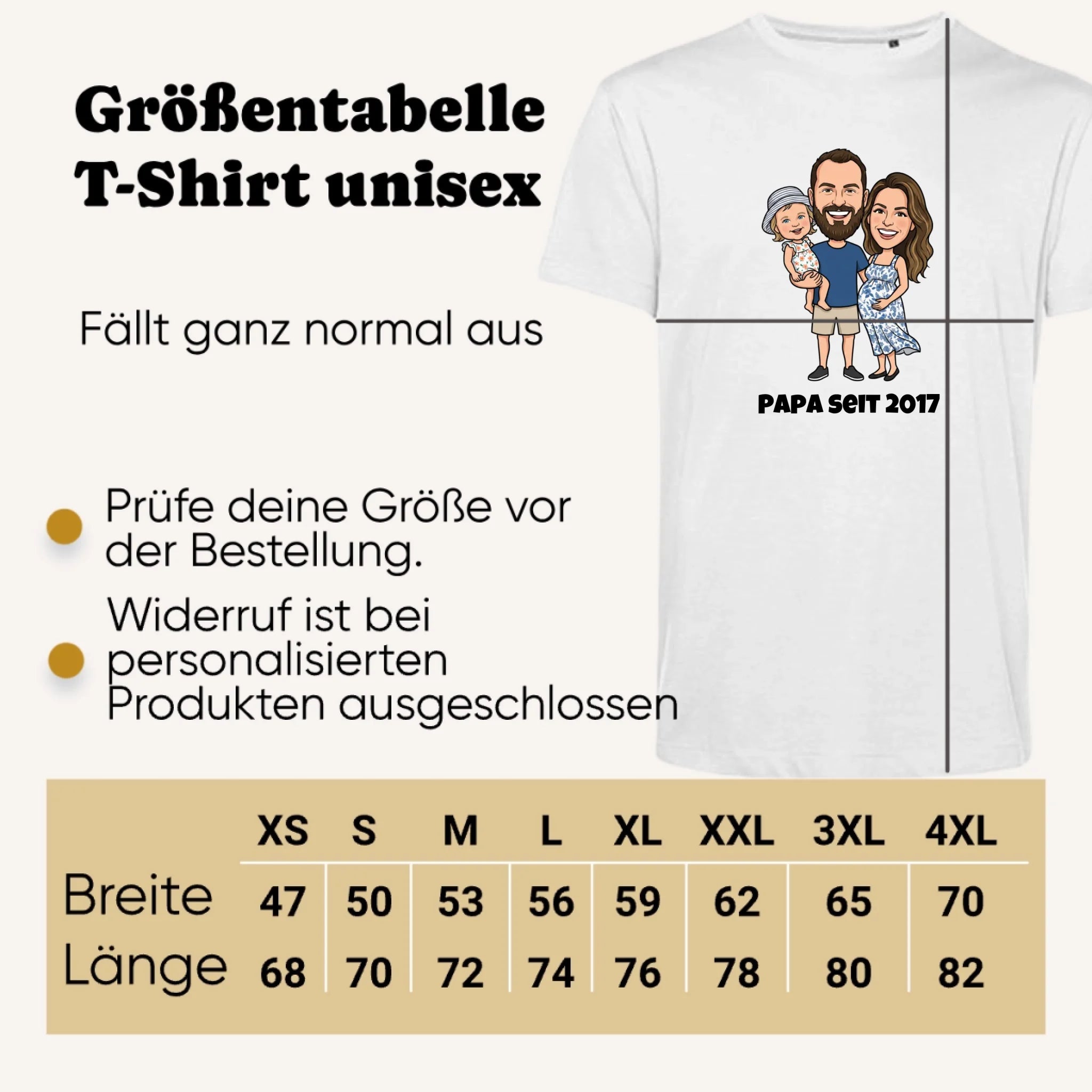 Personalisiertes T-shirt unisex - Größentabelle