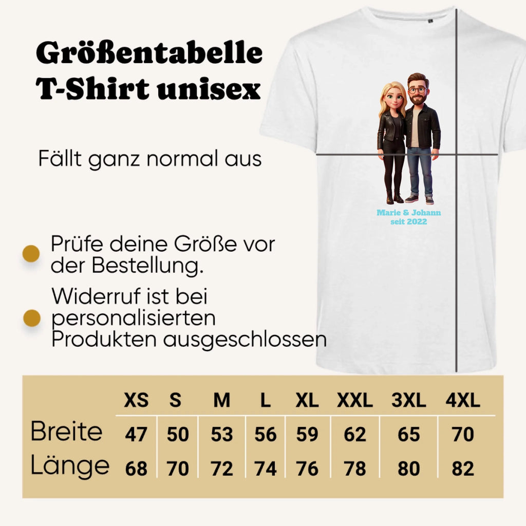 Personalisiertes T-shirt unisex - Größentabelle