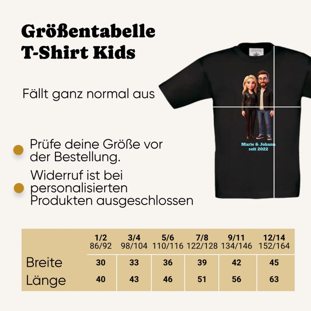Personalisiertes T-Shirt Kids Grössentabelle