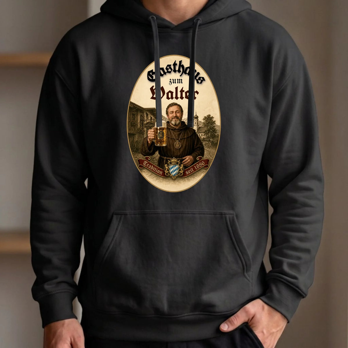 Personalisierter Hoodie schwarz vorn