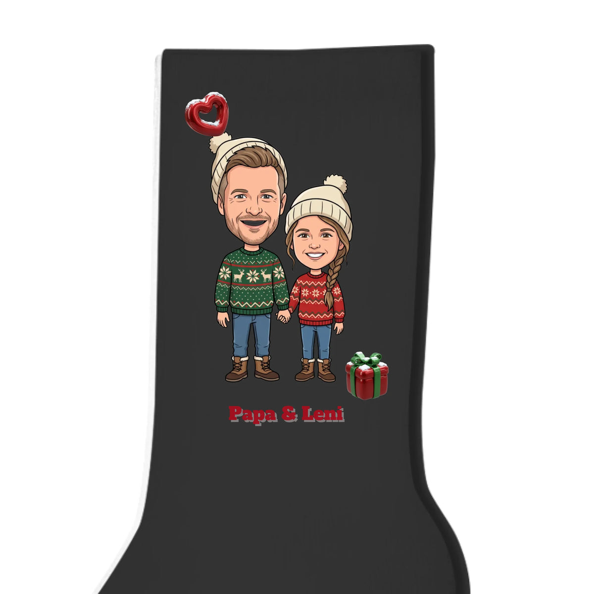 Personalisierte Weihnachtssocken im Comic Stil | Big Head - Schwarz
