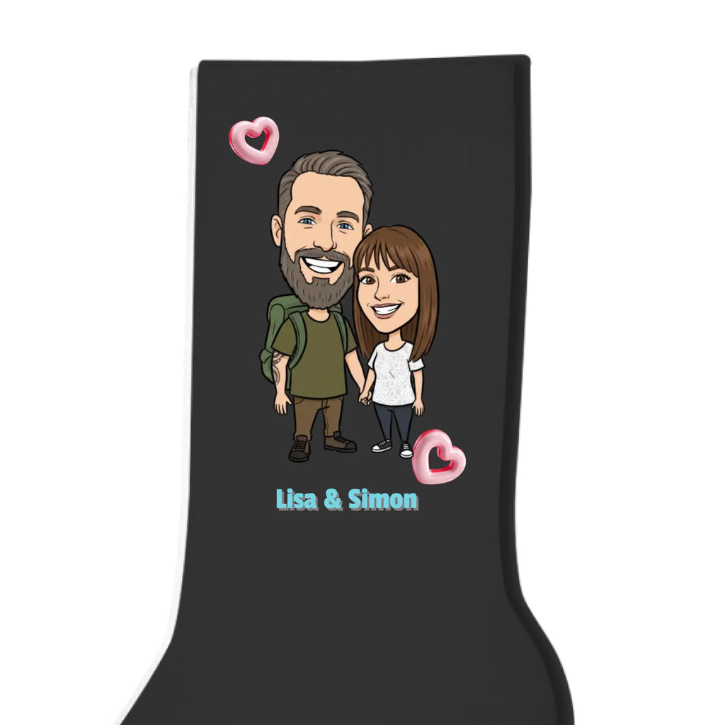 Personalisierte Socken schwarz im Comic Big Head Design