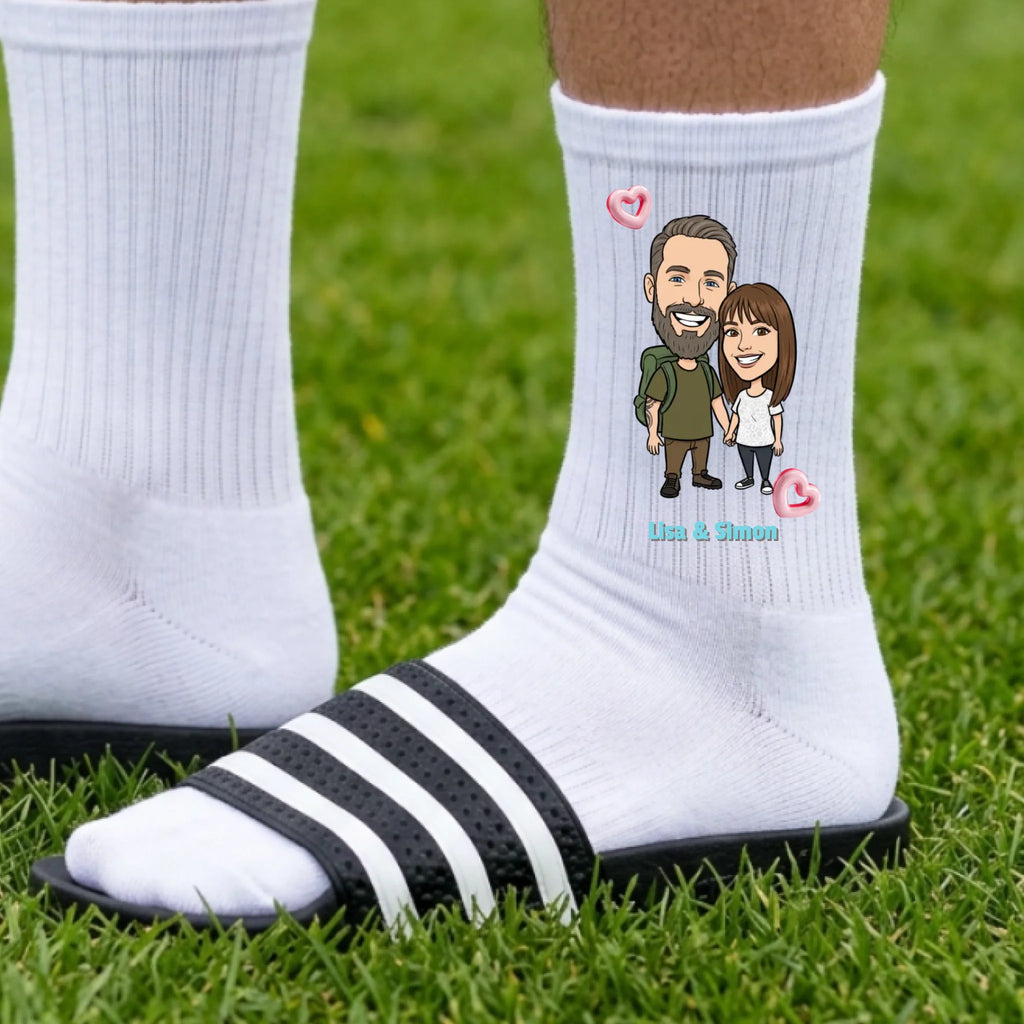 Lustige Socken mit eigenem Foto als Comic-Figur