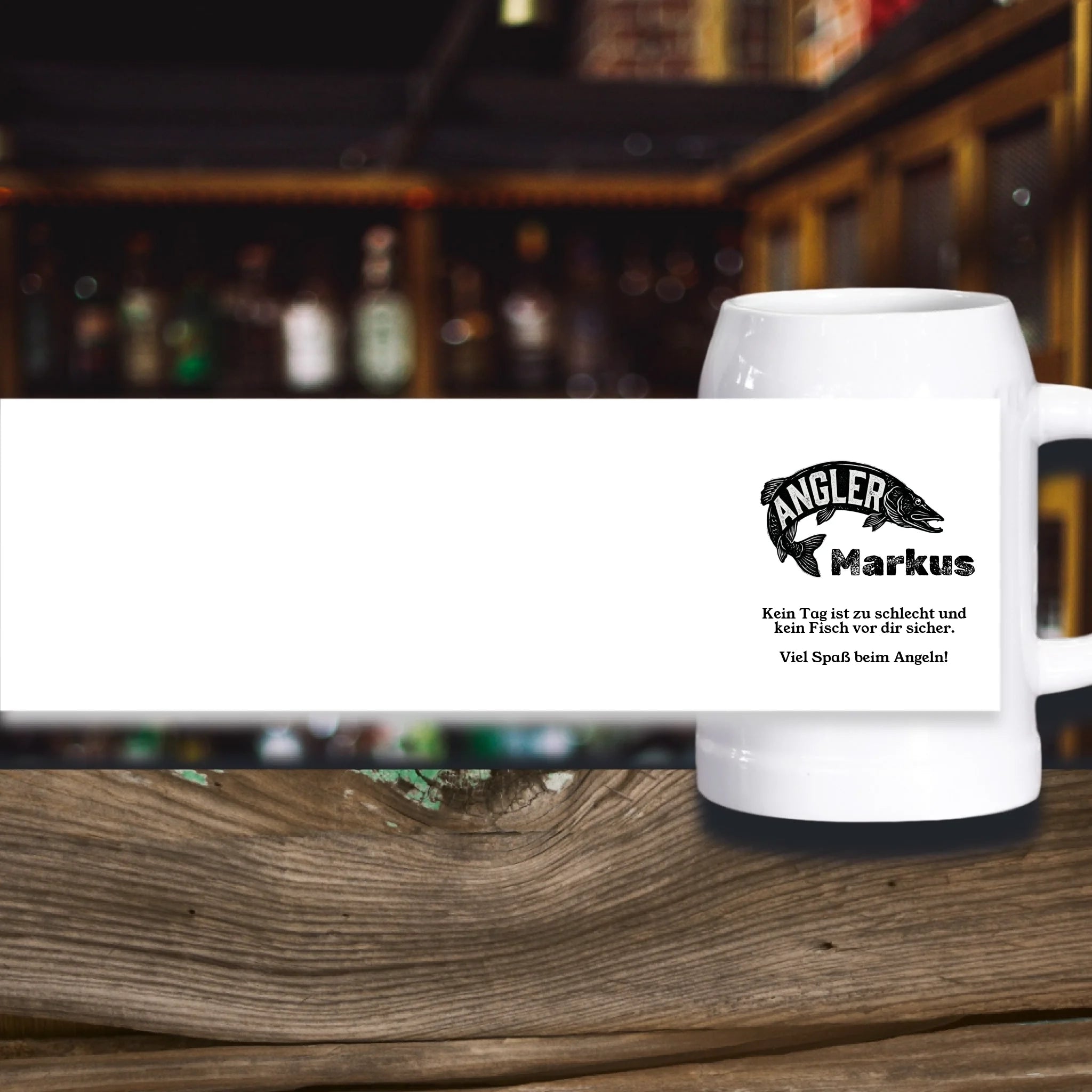 Angler Bierkrug personalisiert mit Namen