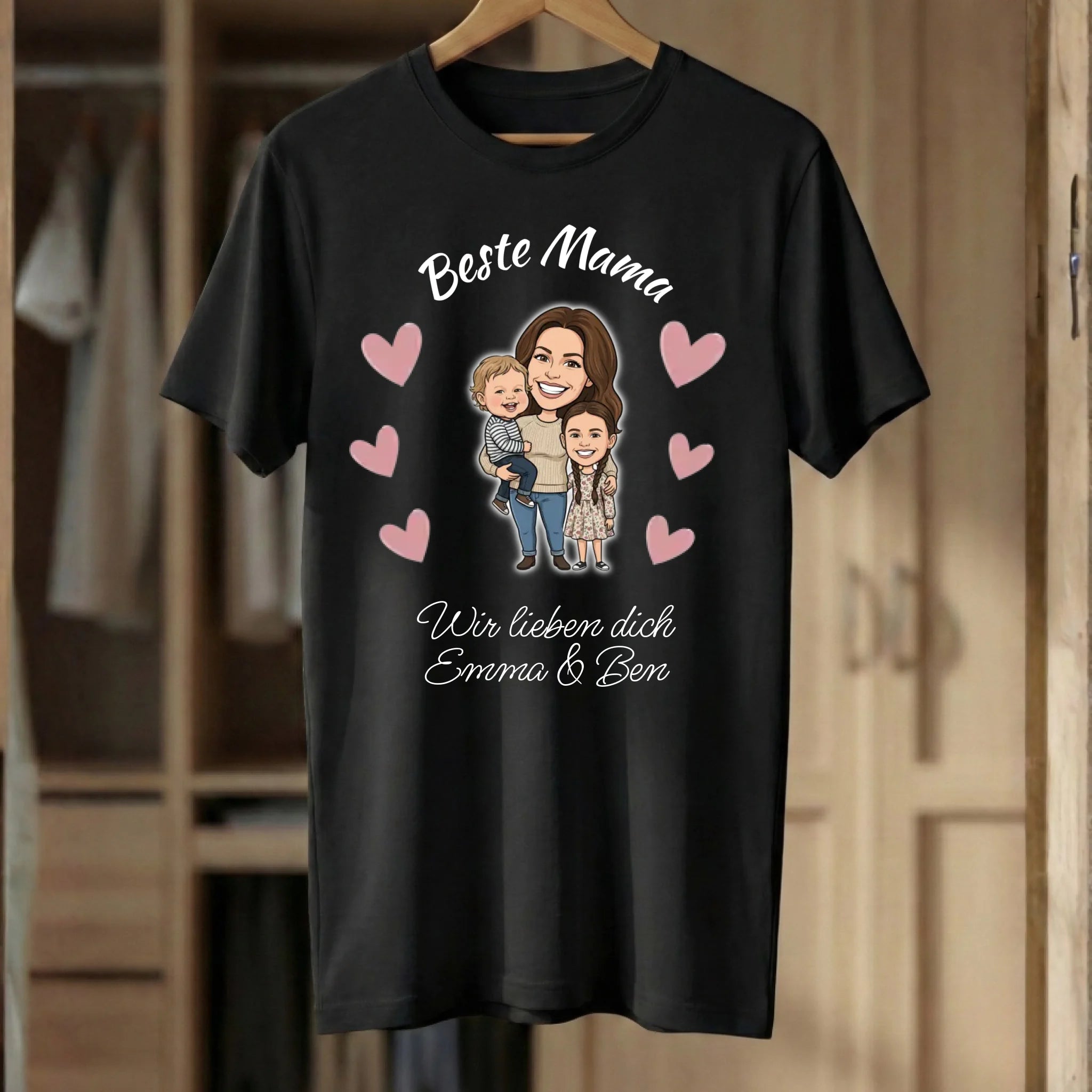 Beste Mama T-Shirt personalisiert mit Foto im Comic Stil Kpl. Black