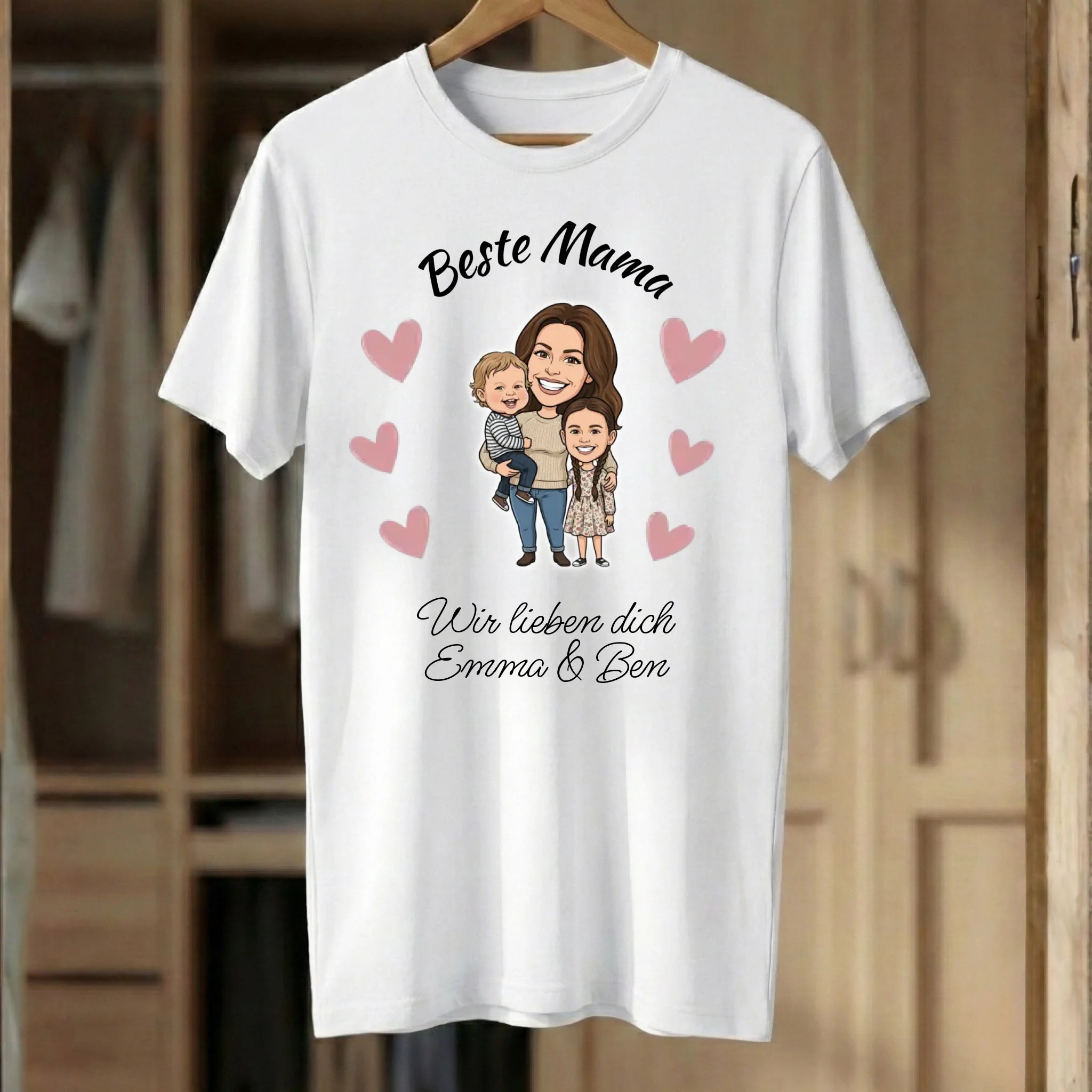 Beste Mama T-Shirt personalisiert mit Foto im Comic Stil Kpl. White