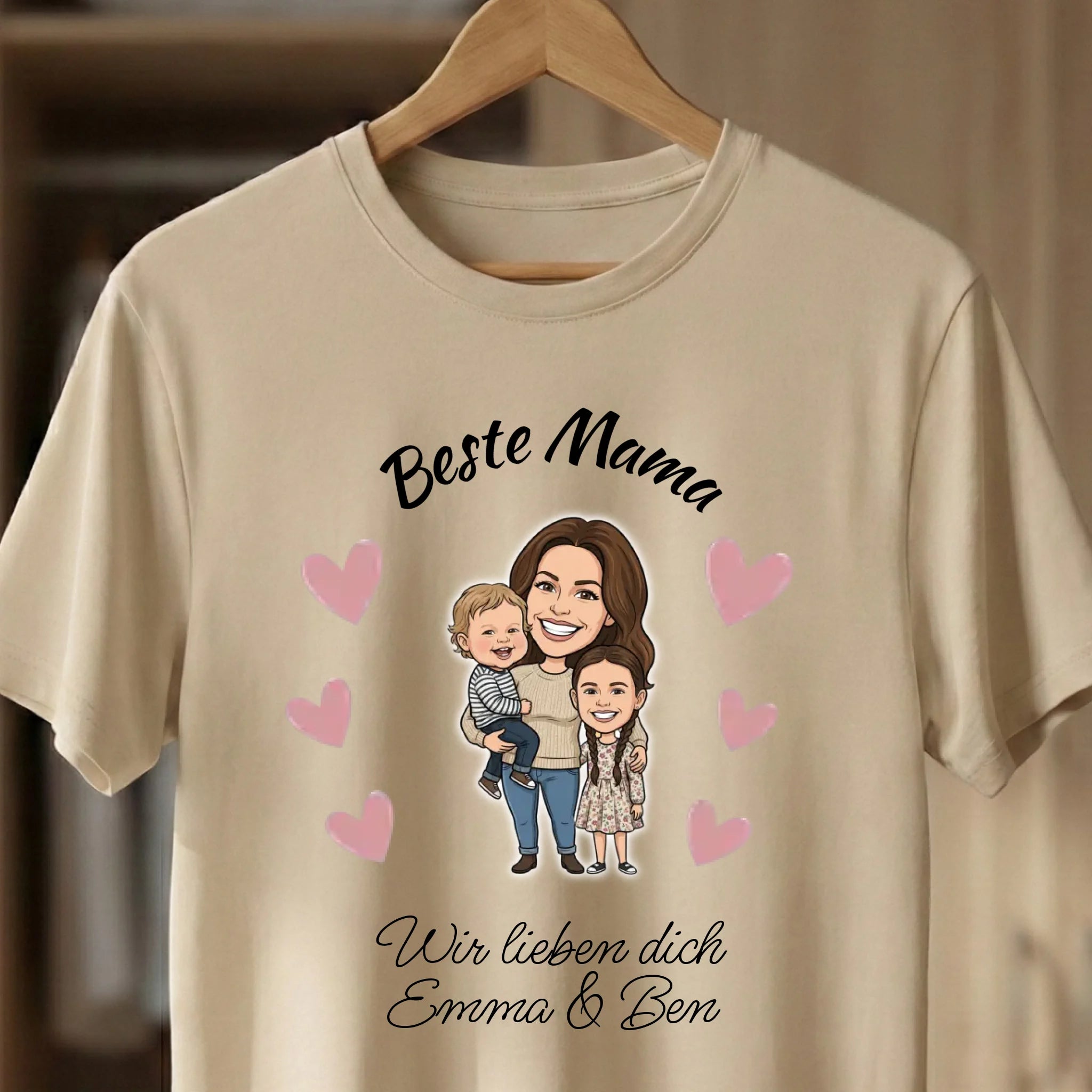 Beste Mama T-Shirt personalisiert mit Foto im Comic Stil Nah Sand