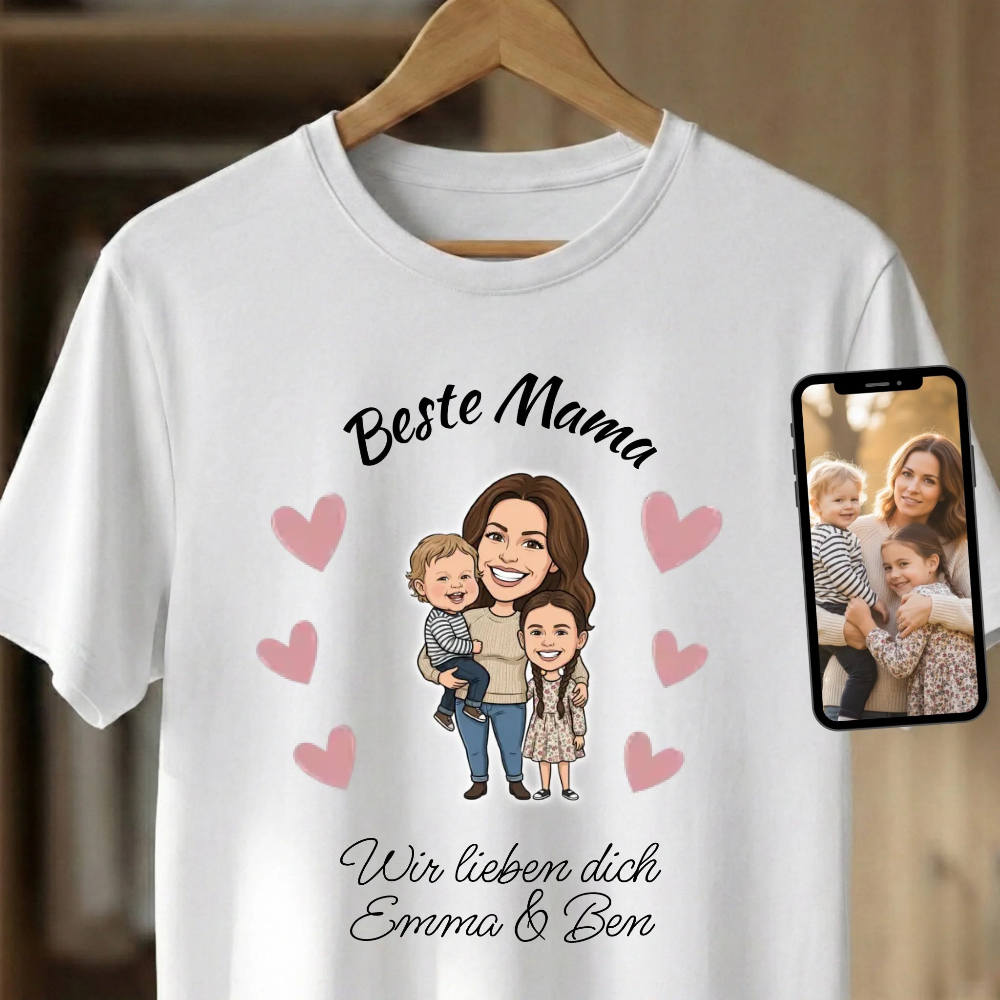 Beste Mama T-Shirt personalisiert mit Foto im Comic Stil Nah White