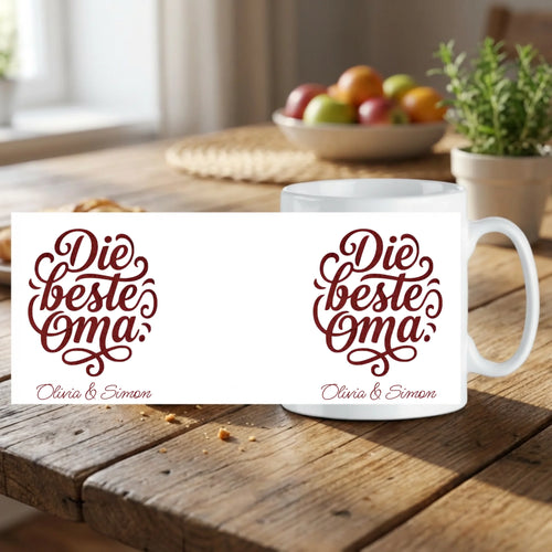 Beste Oma Tasse personalisiert mit Namen Aufriss