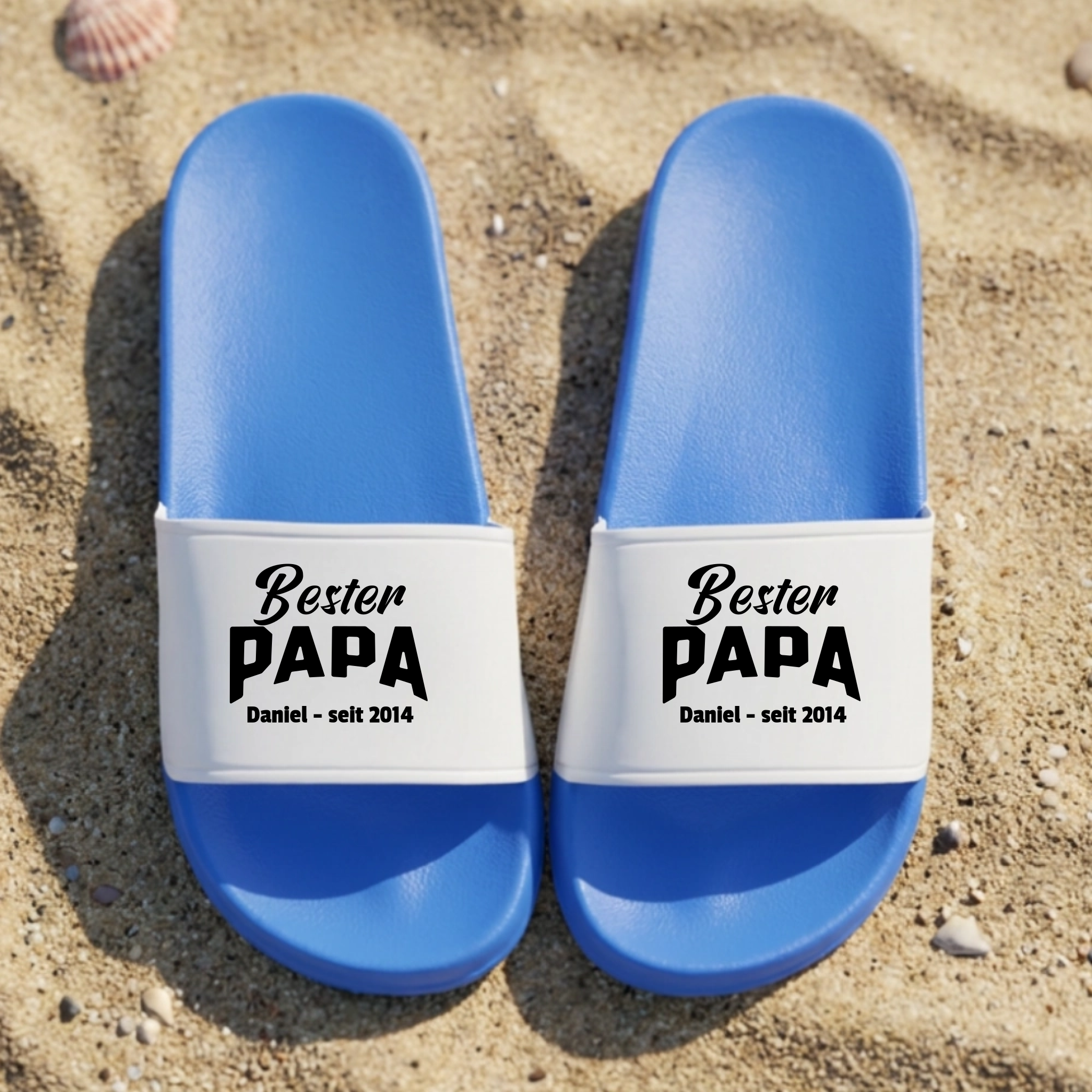 Bester Papa Badeschlappen personalisiert Blau