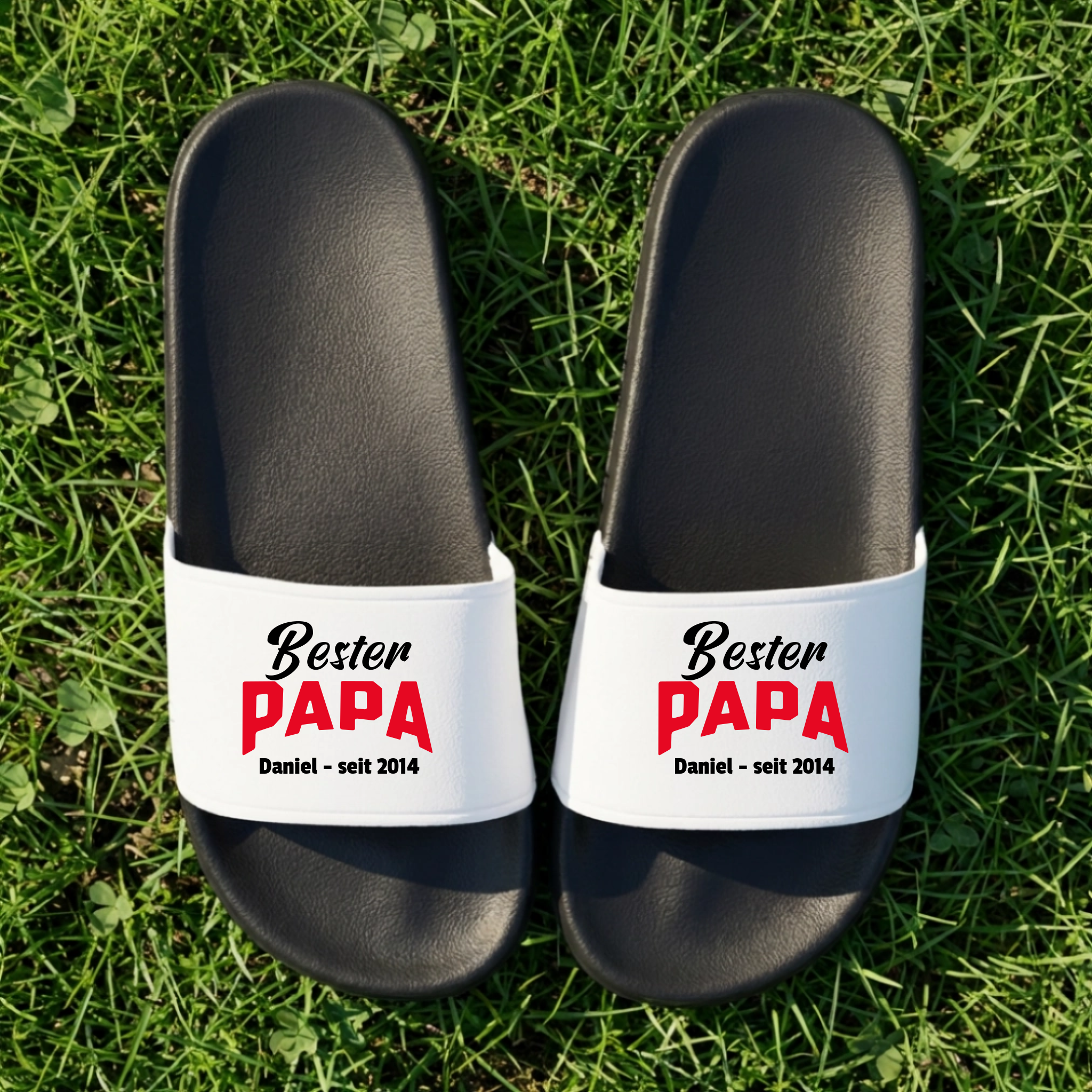 Bester Papa Badeschlappen personalisiert Schwarz