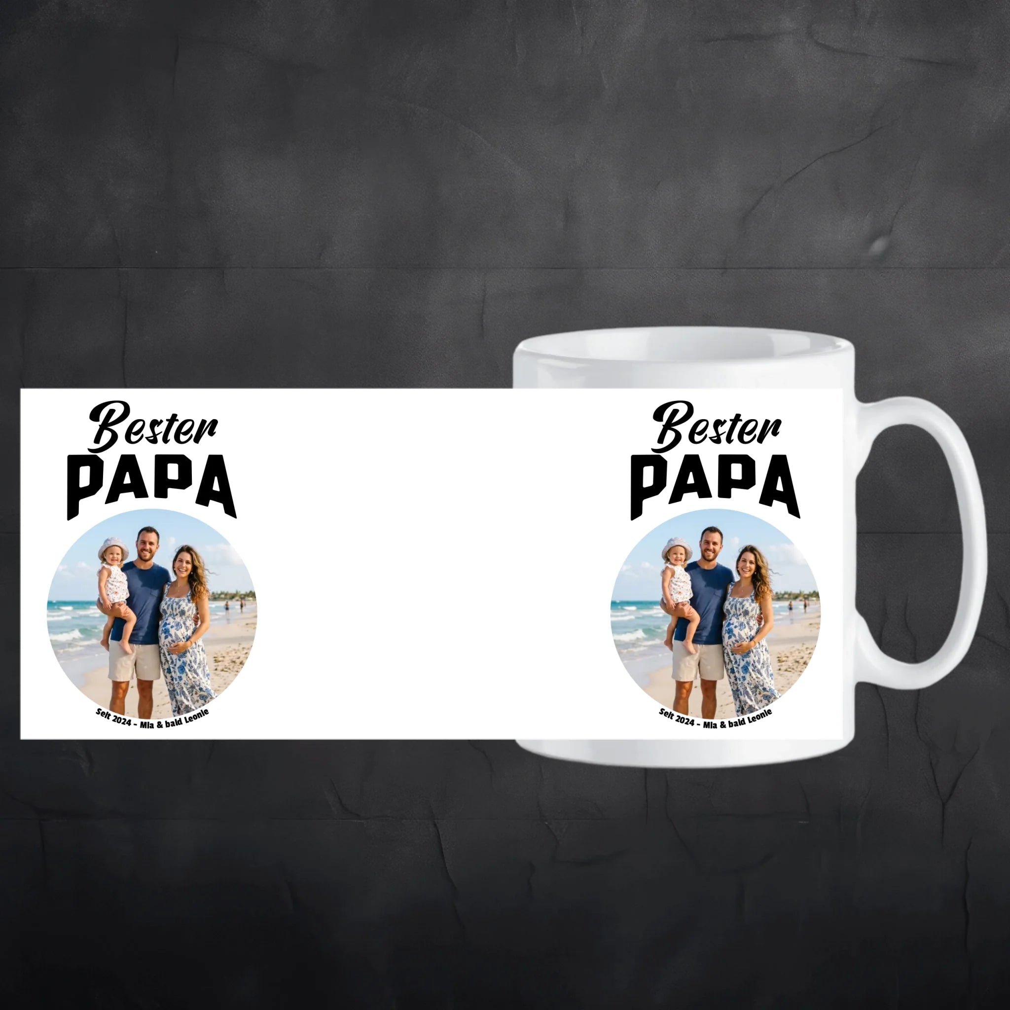 Bester Papa Tasse mit Foto und Text personalisiert Aufriss