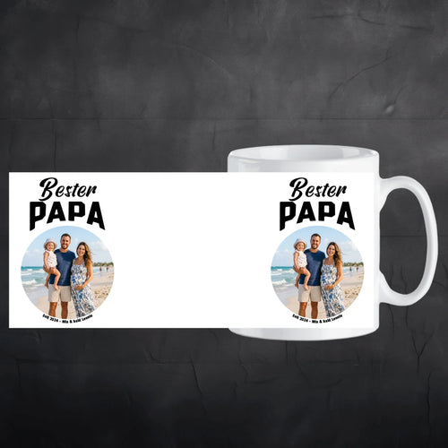 Bester Papa Tasse mit Foto und Text personalisiert Aufriss