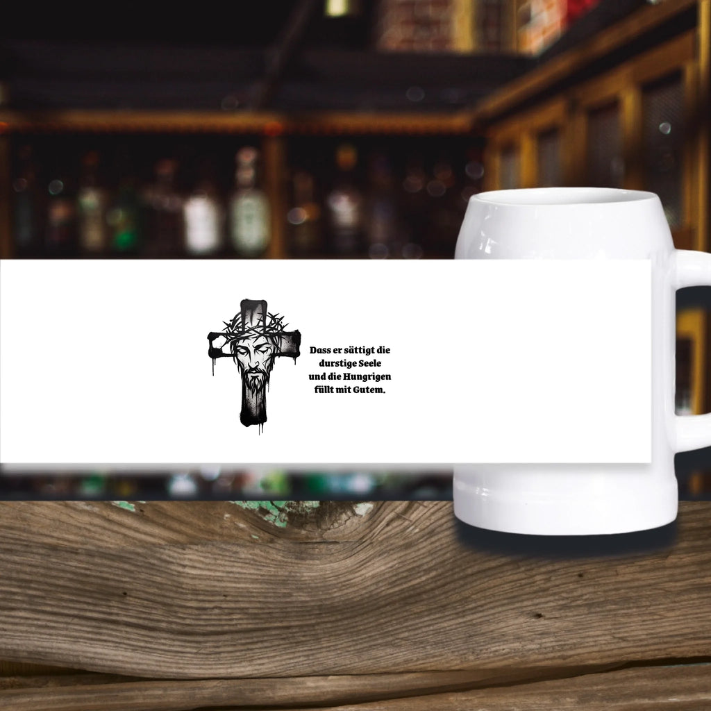 Christlicher Stein Bierkrug mit Text oder Psalm personalisiert Aufriss
