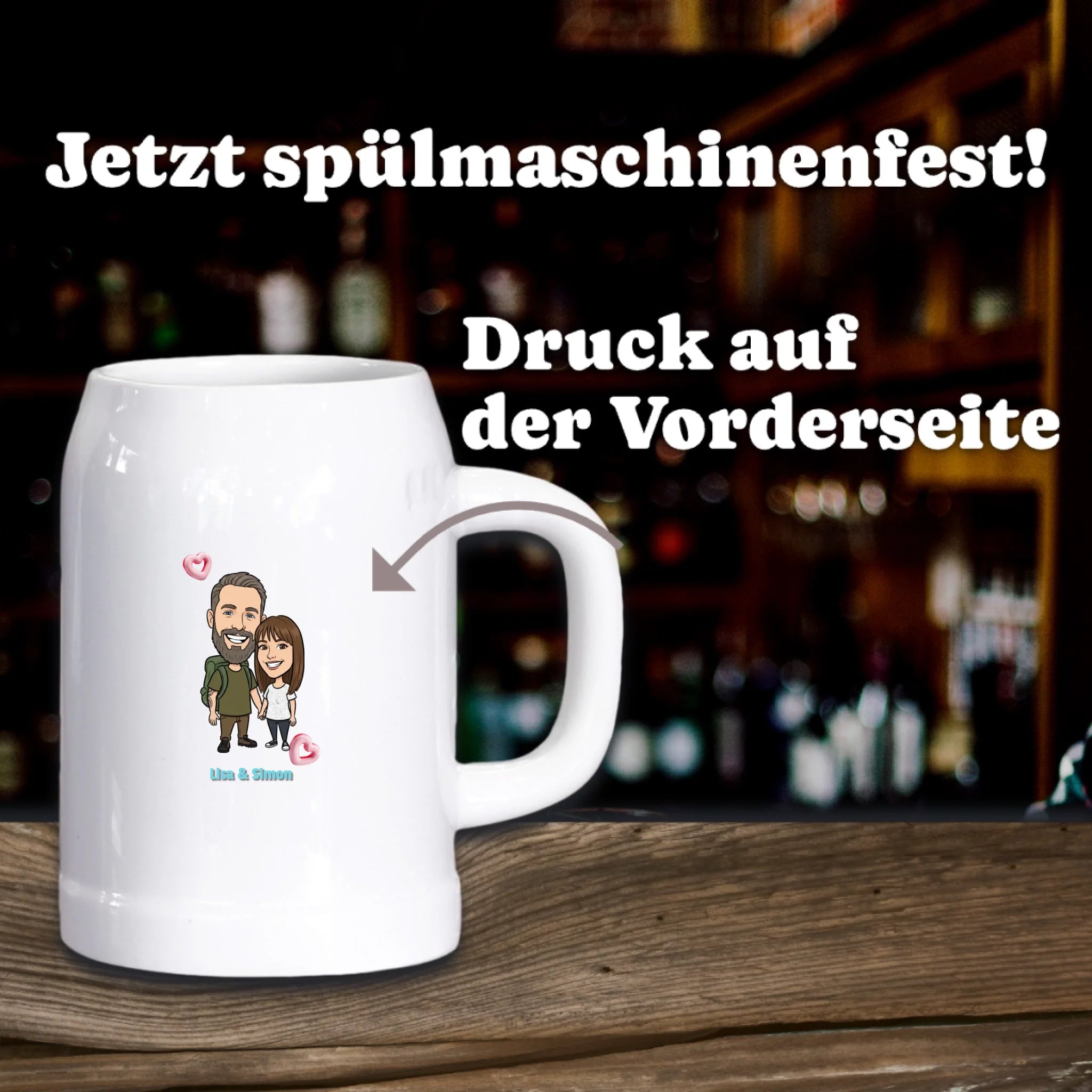 Comic Bierkrug mit Foto personalisiert