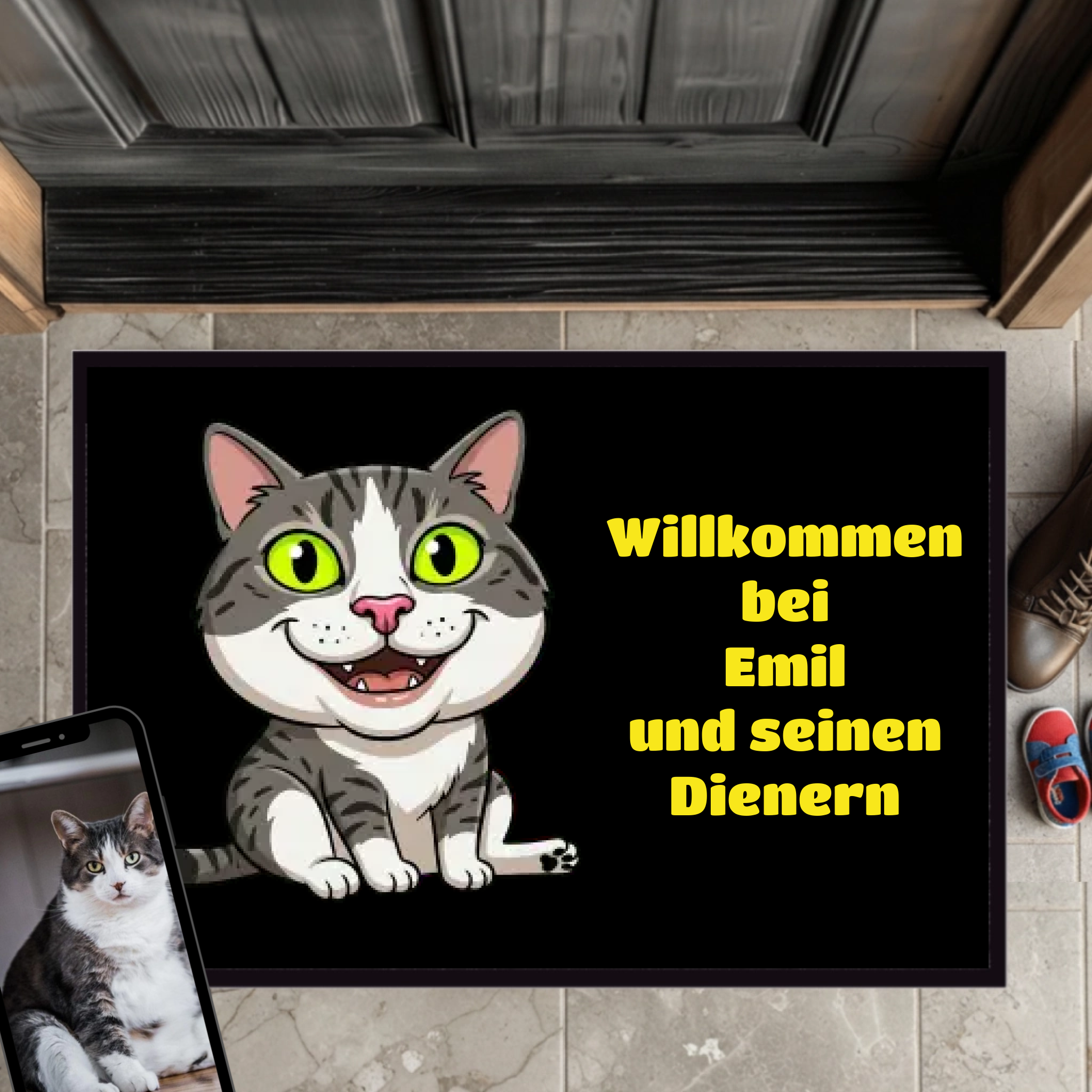 Comic Fußmatte Katze personalisiert
