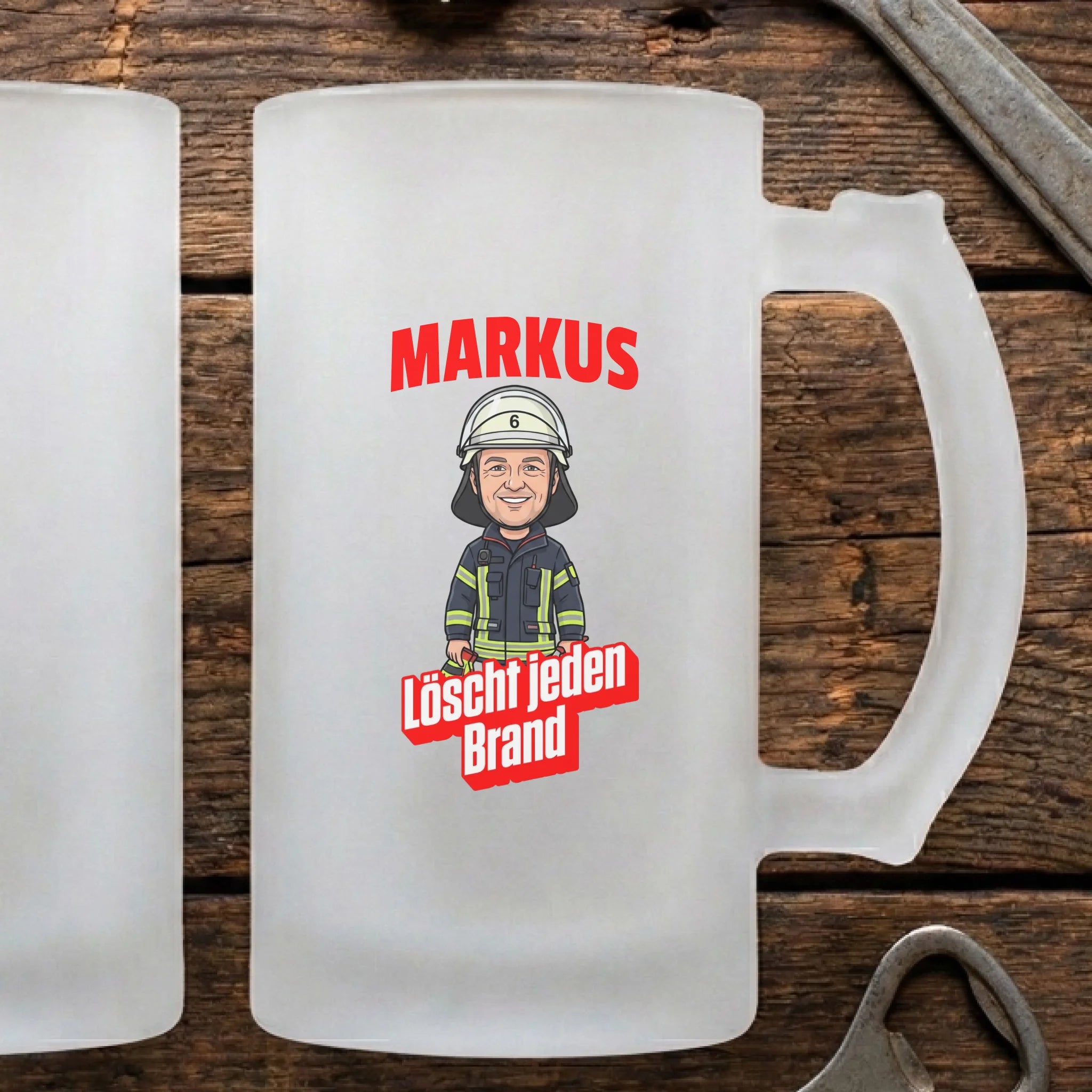 Feuerwehr Bierkrug mit Foto und Name personalisiert