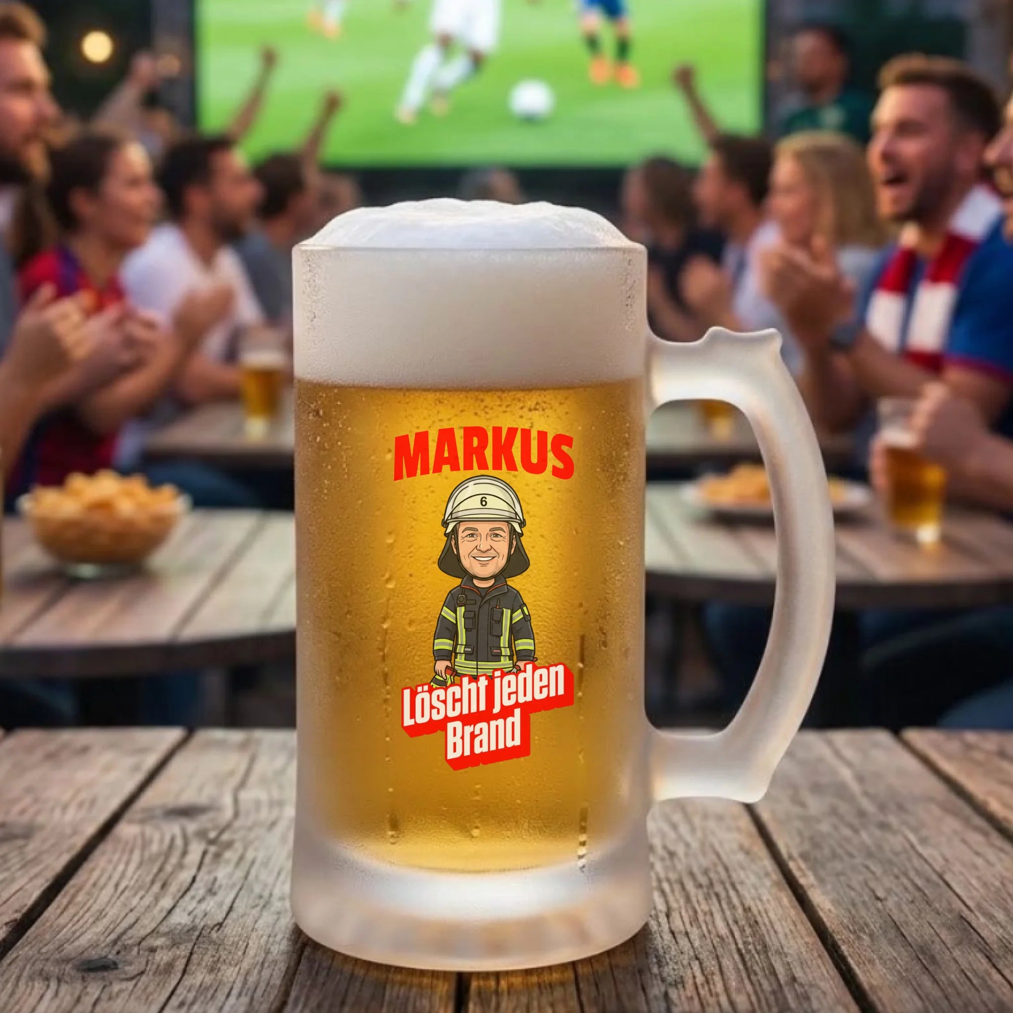 Feuerwehr Bierkrug mit Foto und Name personalisiert
