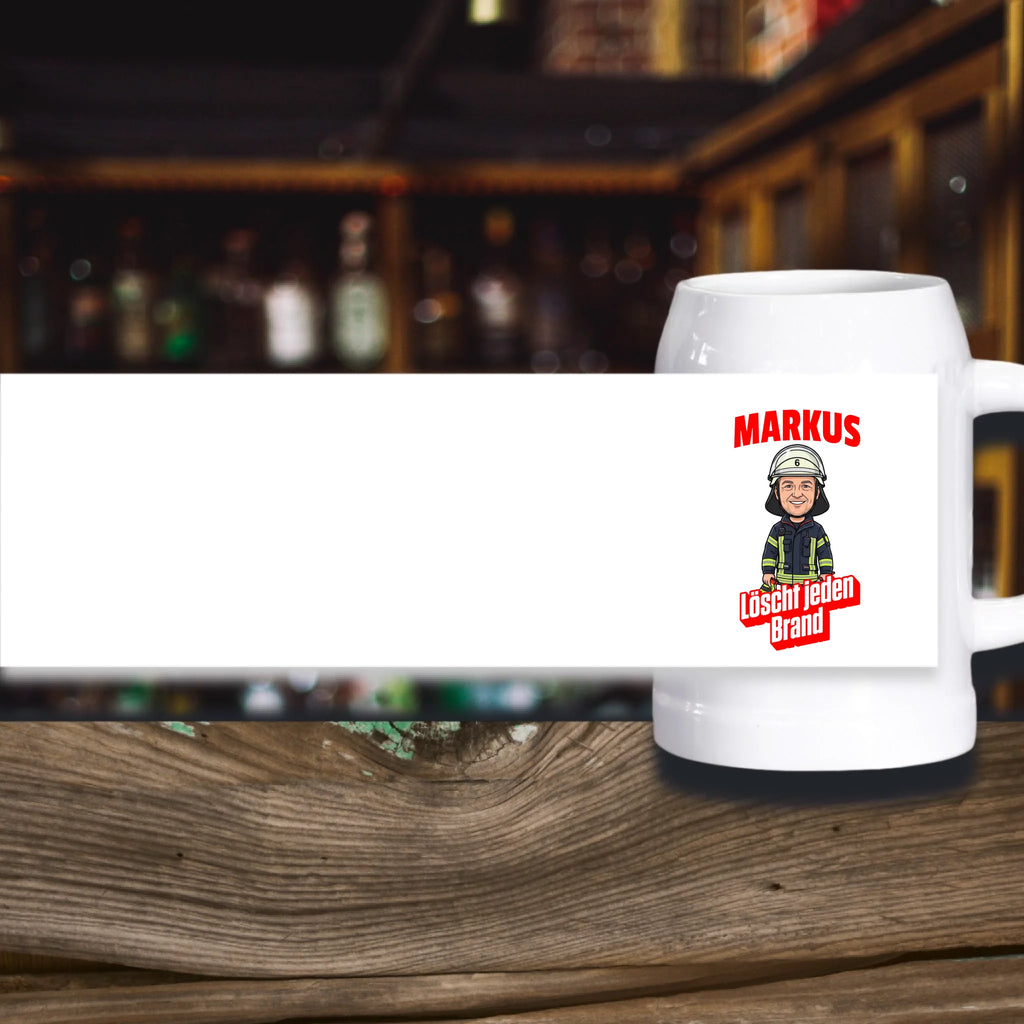Feuerwehr Bierkrug mit Foto und Name personalisiert