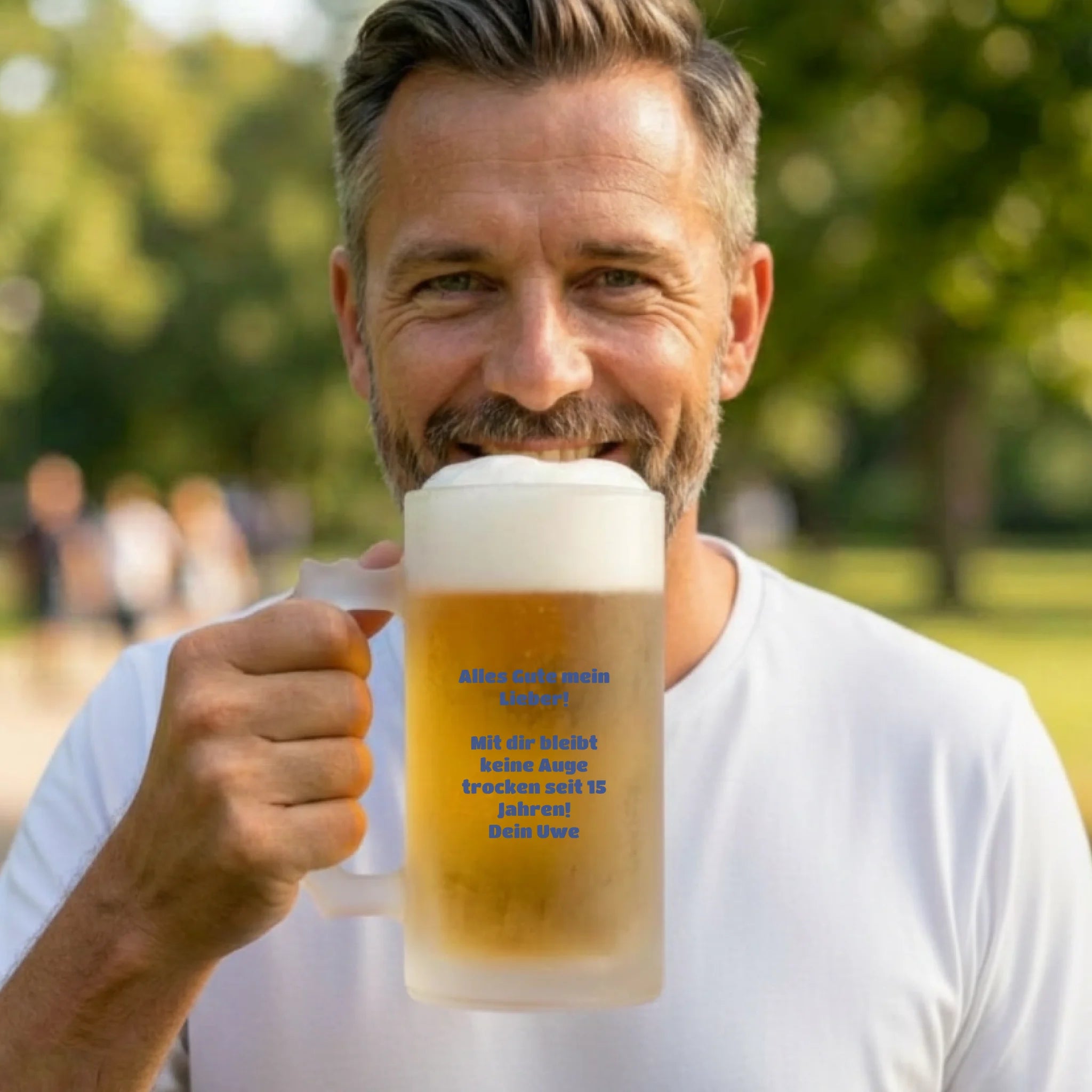 Foto Bierkrug personalisiert Rückseite mit Text