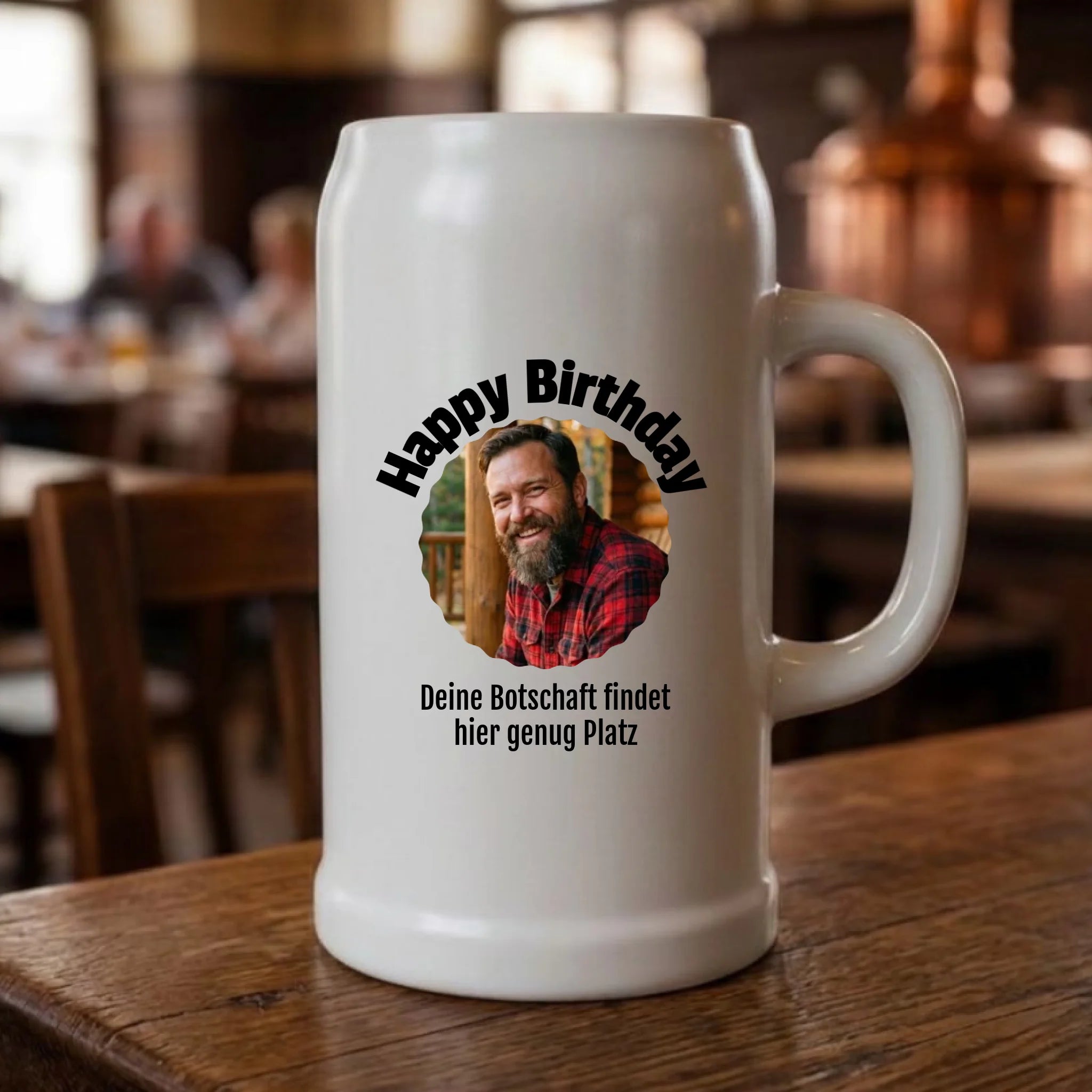 Foto Maßkrug mit Text personalisiert - Happy Birthday
