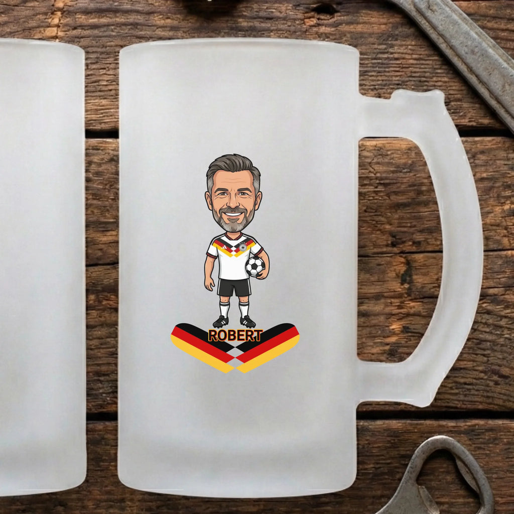 Fußball Bierkrug Stein mit Namen und Text personalisiert Satiniert