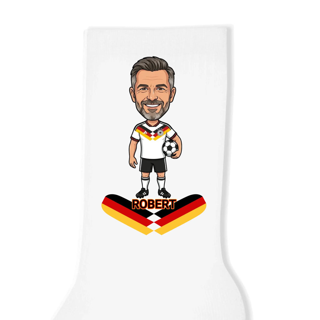 Fußball Socken mit Comic Foto personalisiert weiss