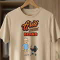 Grill T-Shirt personalisiert mit Namen und Bild im Comic Stil Big Head Sand