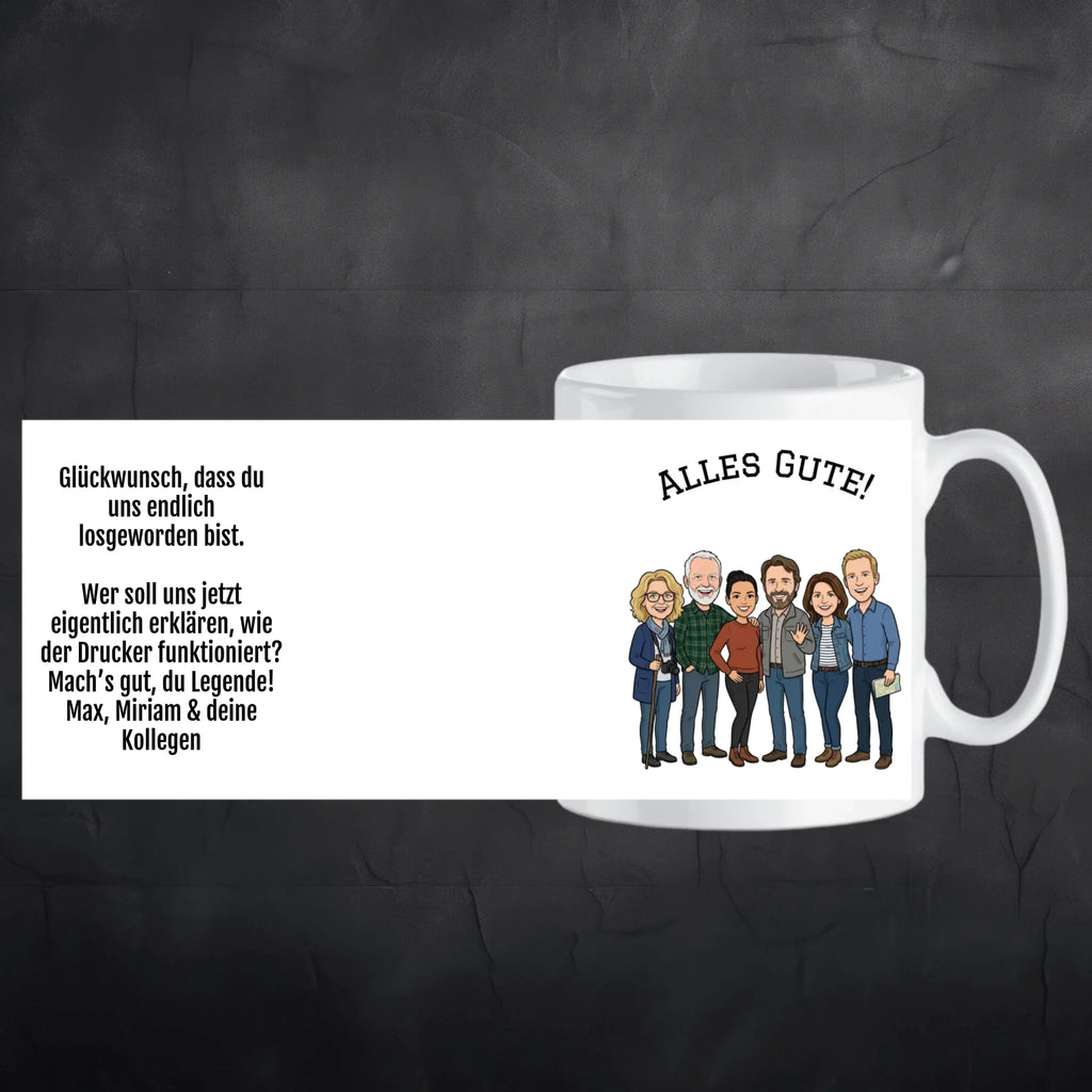 Kollegen Tasse mit Comic und Text personalisiert Aufriss