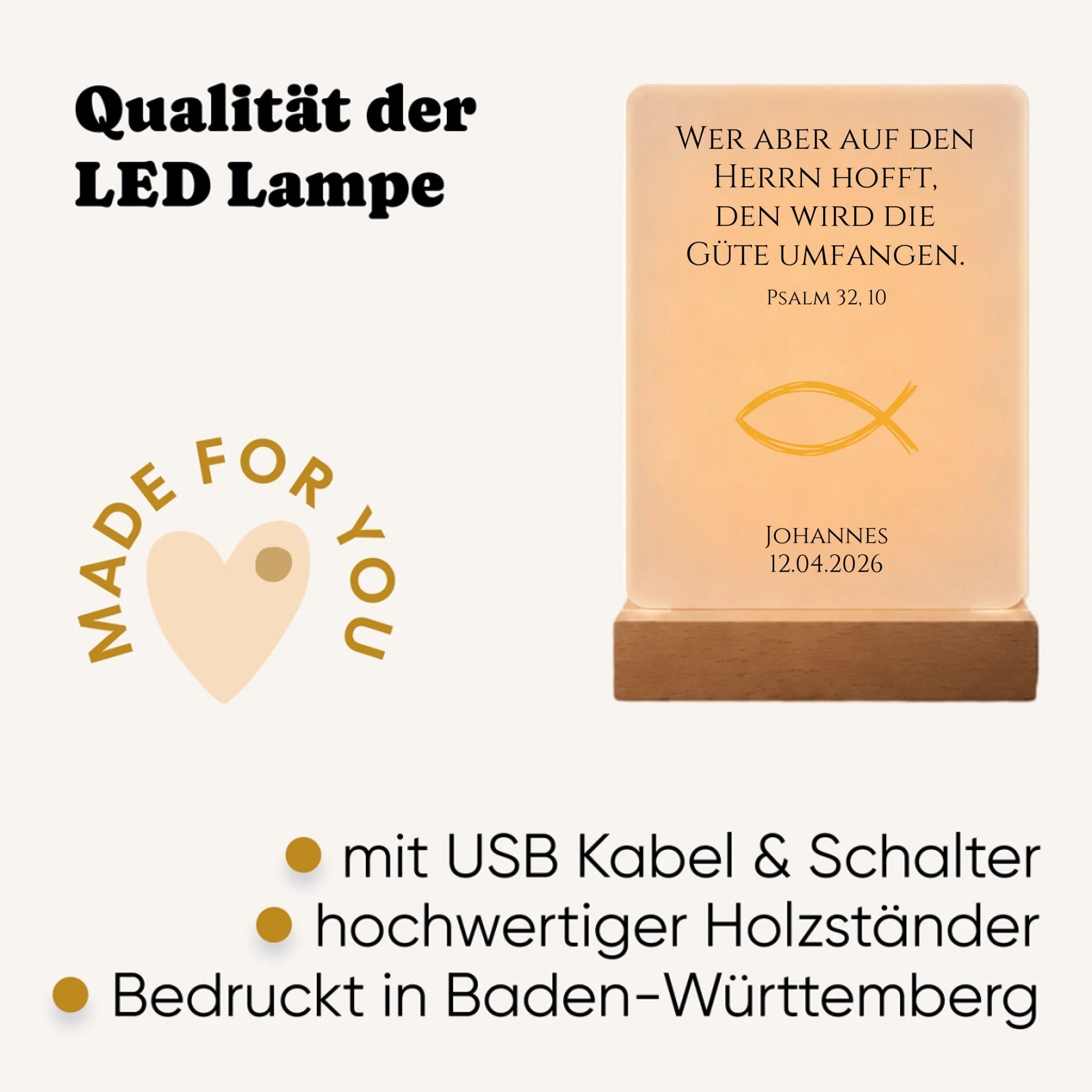LED Lampe zur Kommunion mit Psalm - Qualität