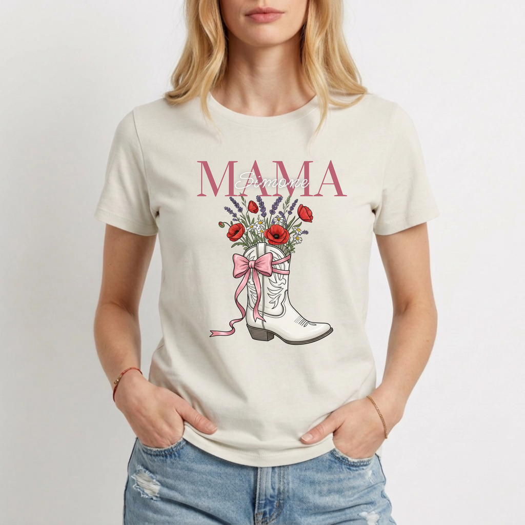 Mama Mini Me T-Shirt  personalisiert - Western Coquette Weiss