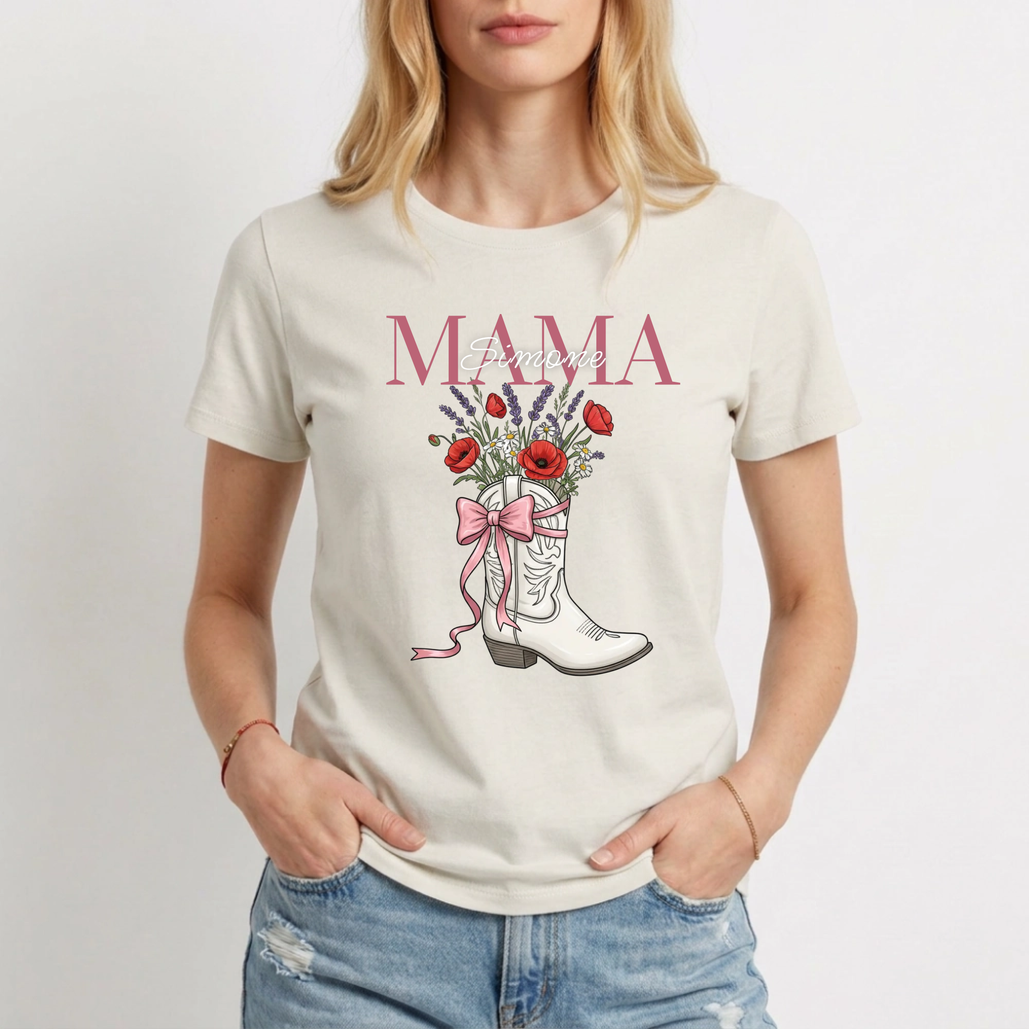 Mama Mini Me T-Shirt  personalisiert - Western Coquette Weiss