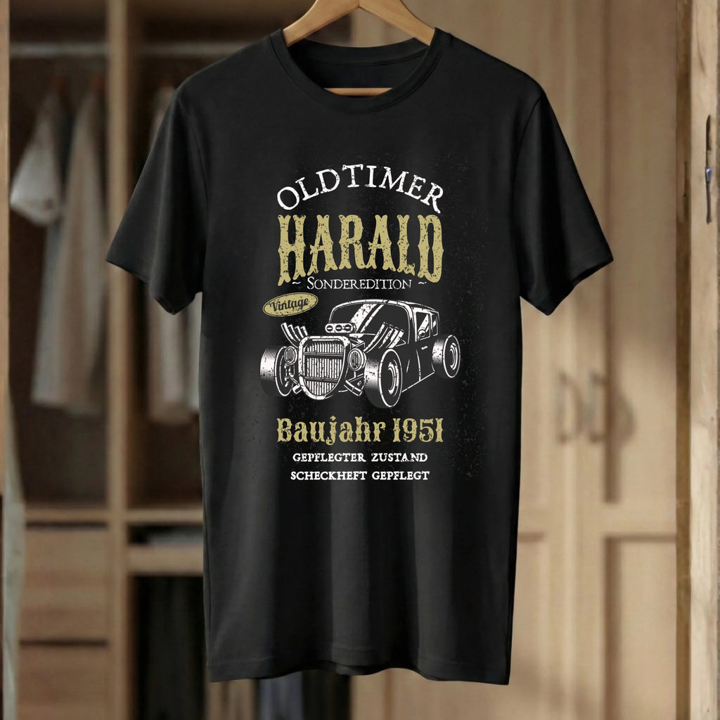 Oldtimer Geburtstags T-Shirt personalisiert Black Nah