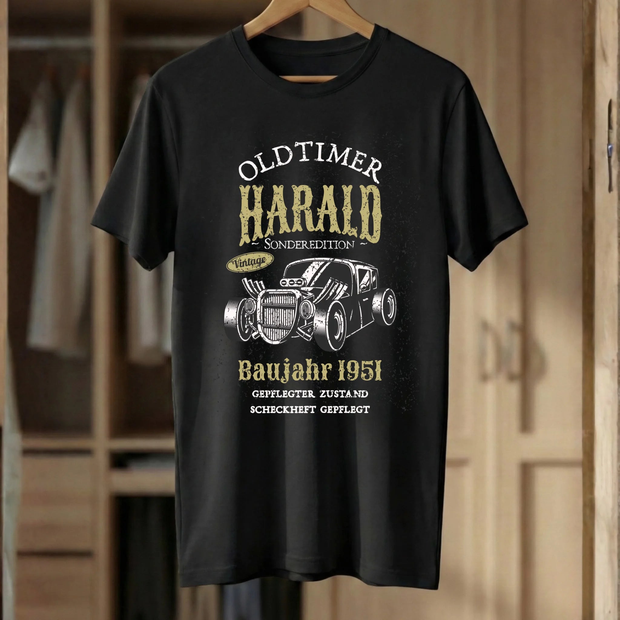 Oldtimer Geburtstags T-Shirt personalisiert Black Nah