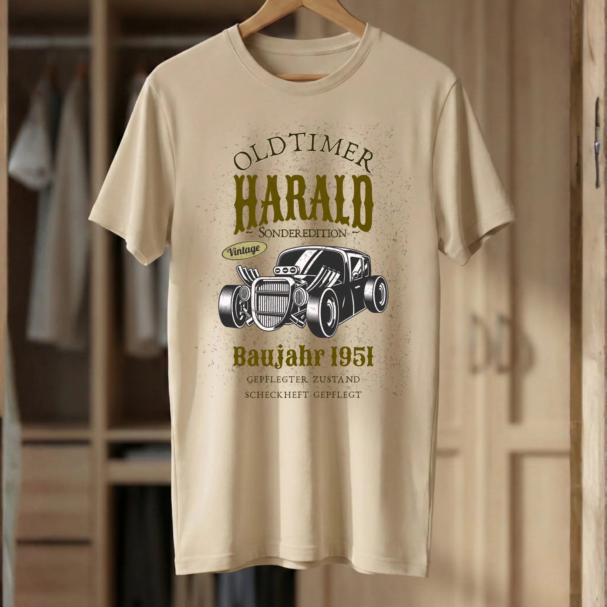 Oldtimer Geburtstags T-Shirt personalisiert Sand Nah