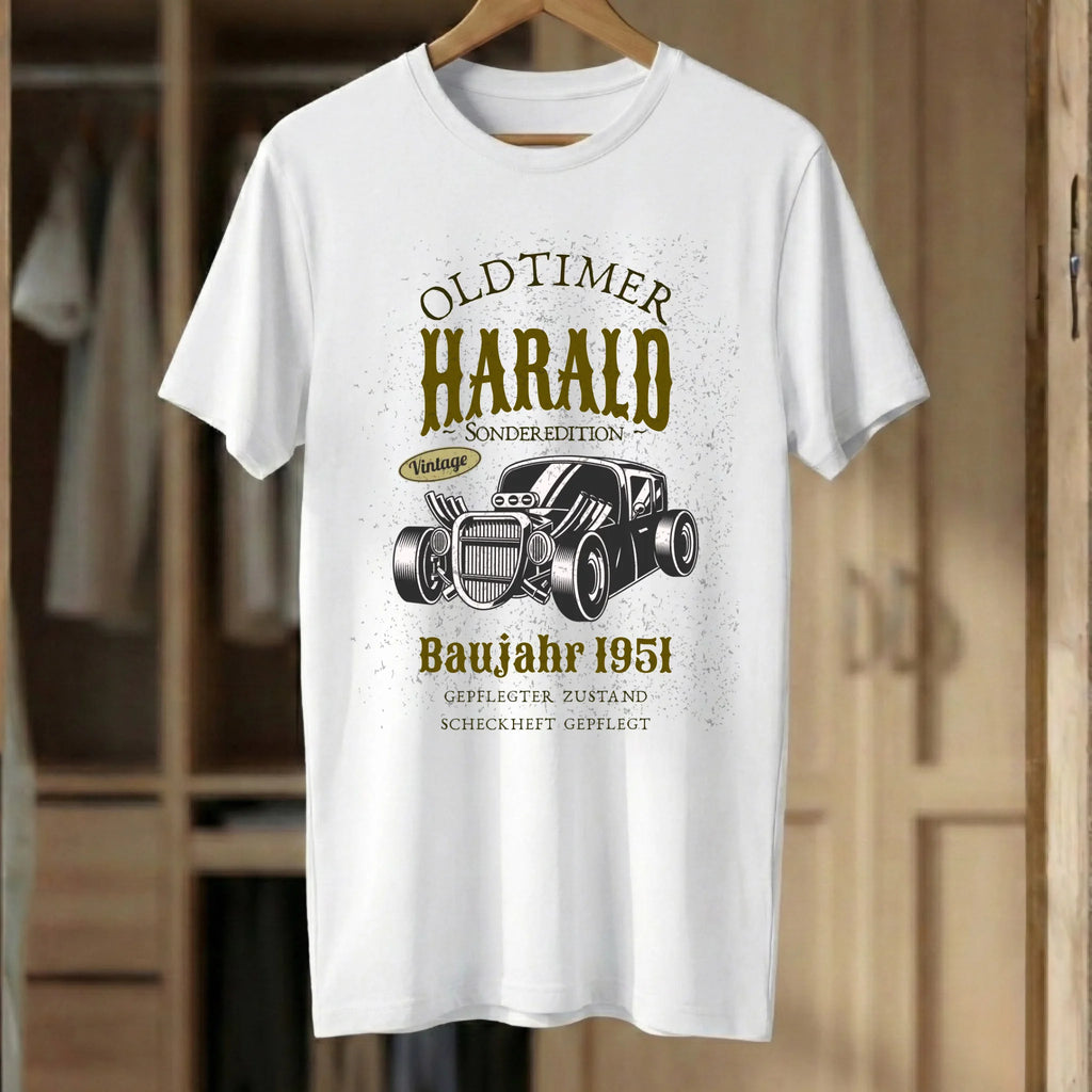 Oldtimer Geburtstags T-Shirt personalisiert White Nah
