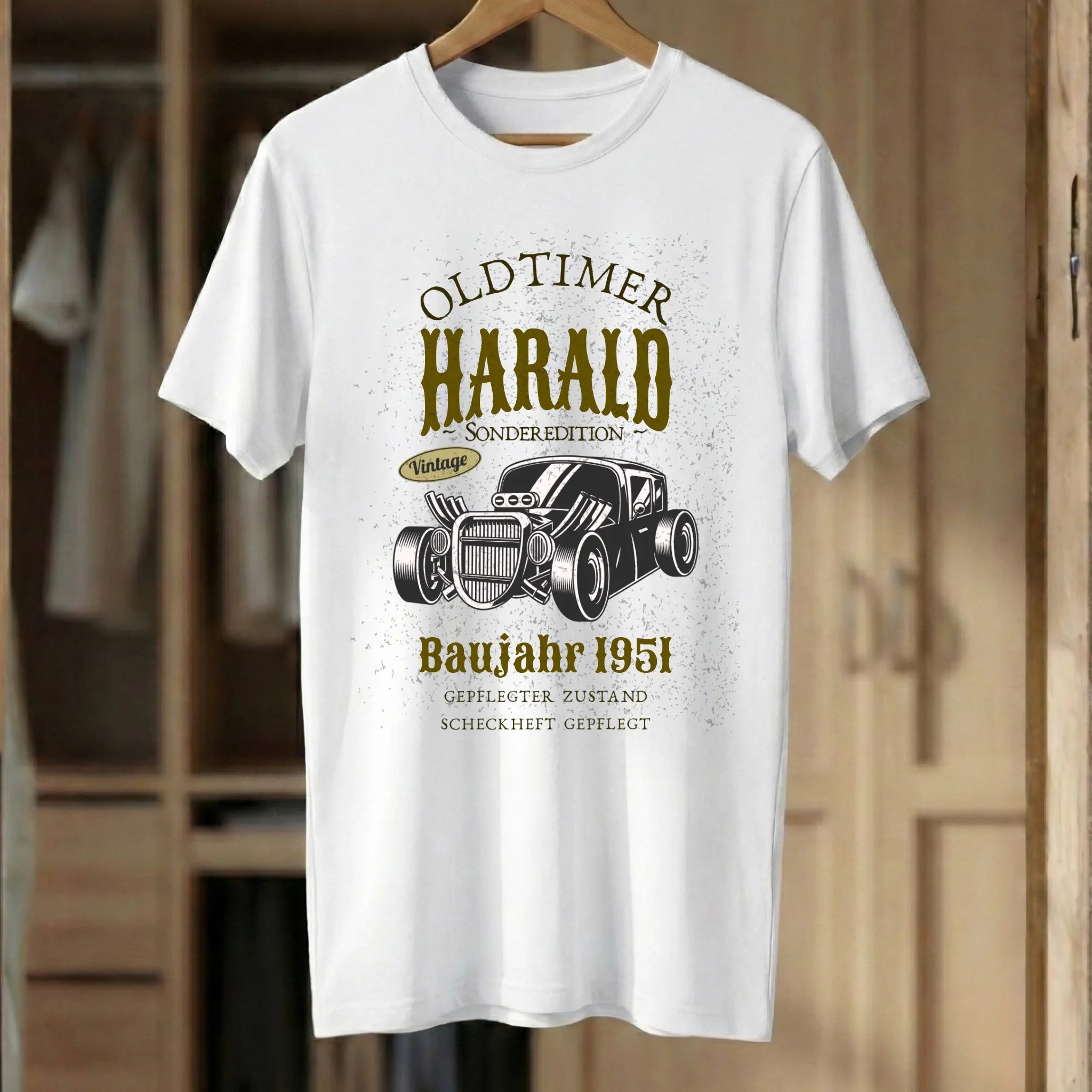 Oldtimer Geburtstags T-Shirt personalisiert White Nah