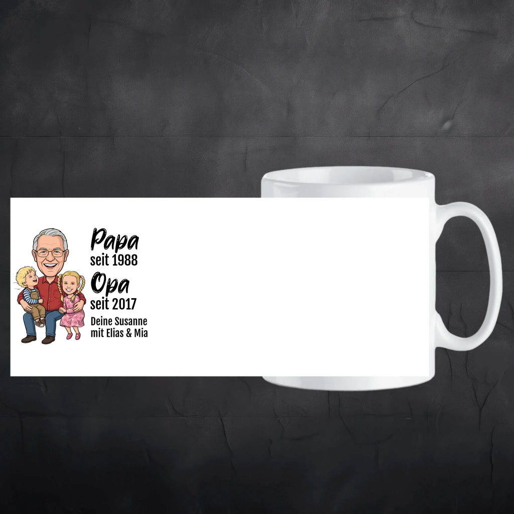 Opa seit Tasse personalisiert mit Foto im Comic Stil Big Head