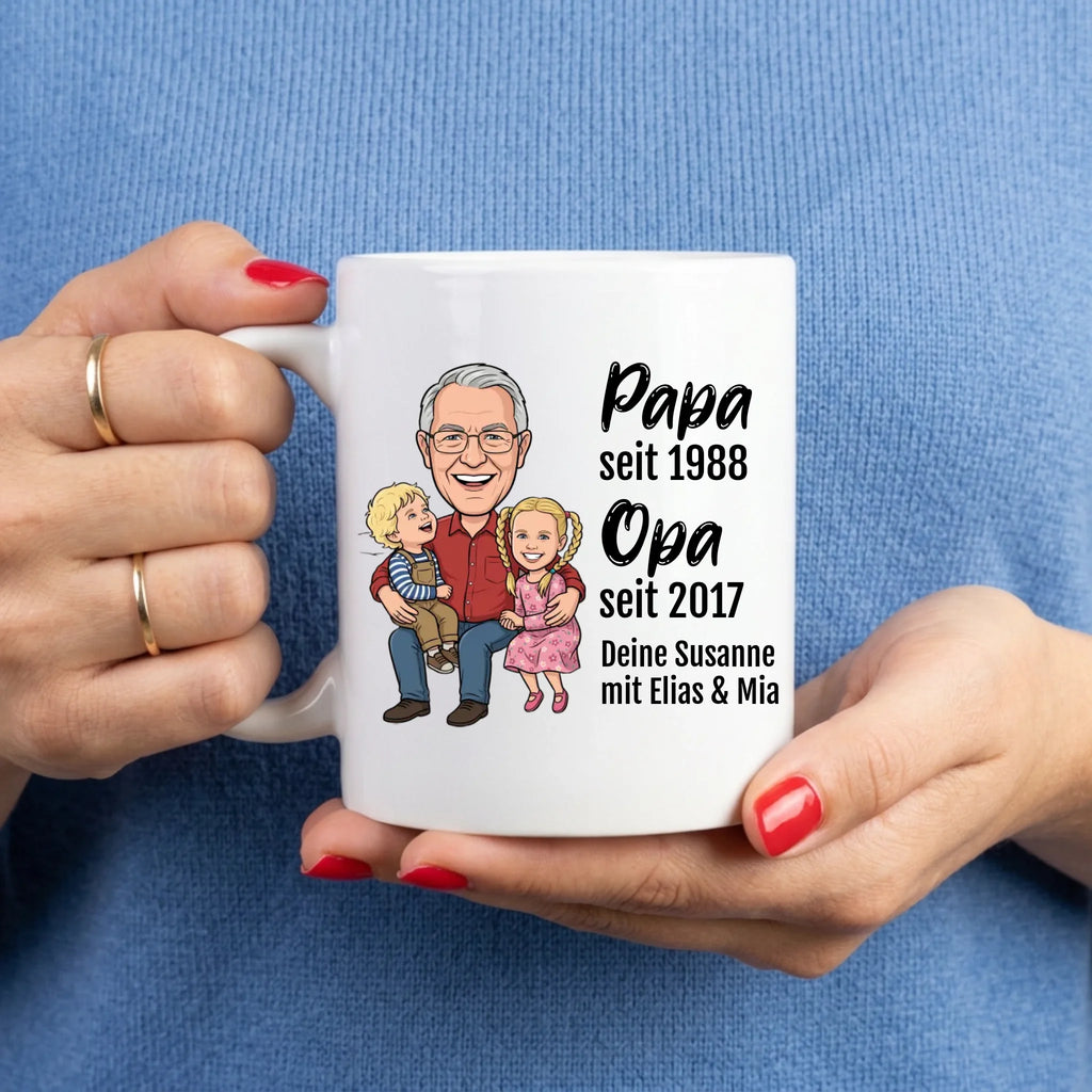 Opa seit Tasse personalisiert mit Foto im Comic Stil Big Head - Keramik