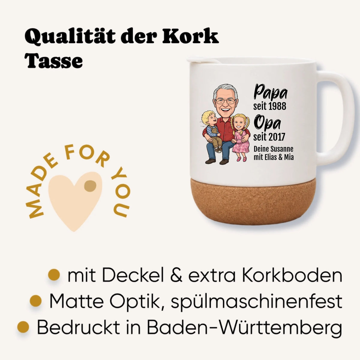 Opa seit Tasse personalisiert mit Foto im Comic Stil Big Head - Qualität